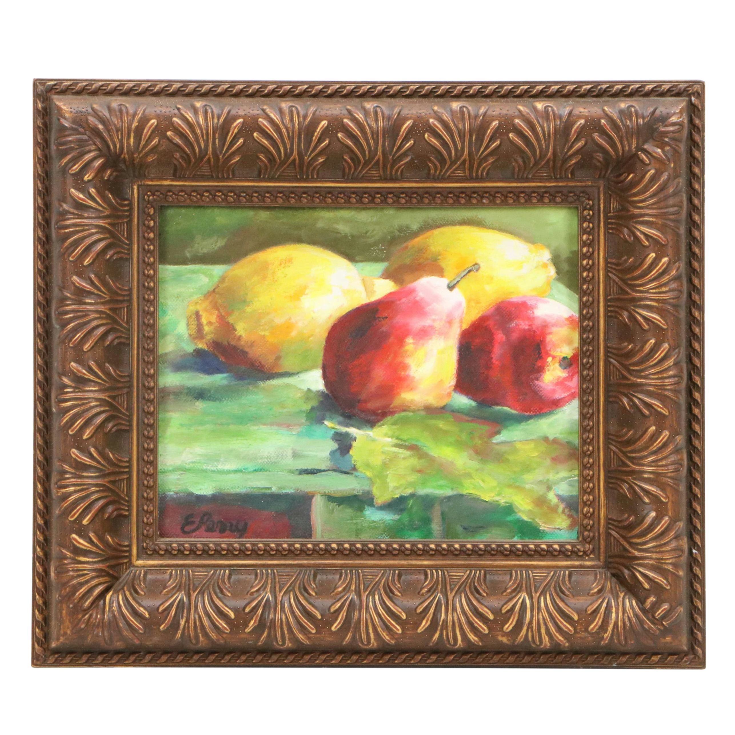 Still Life Oil Painting with Pears and Lemons, 21st Century