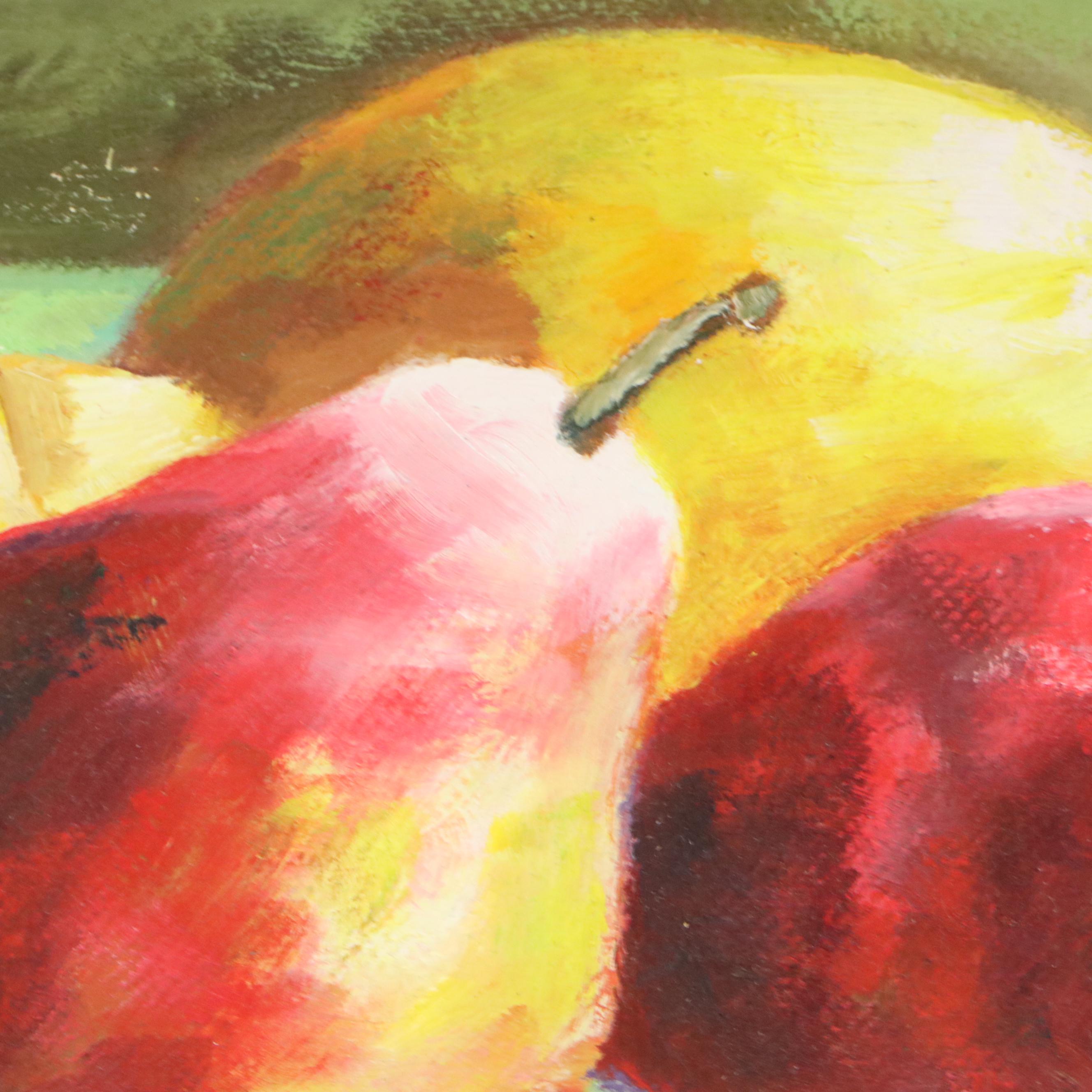 Still Life Oil Painting with Pears and Lemons, 21st Century