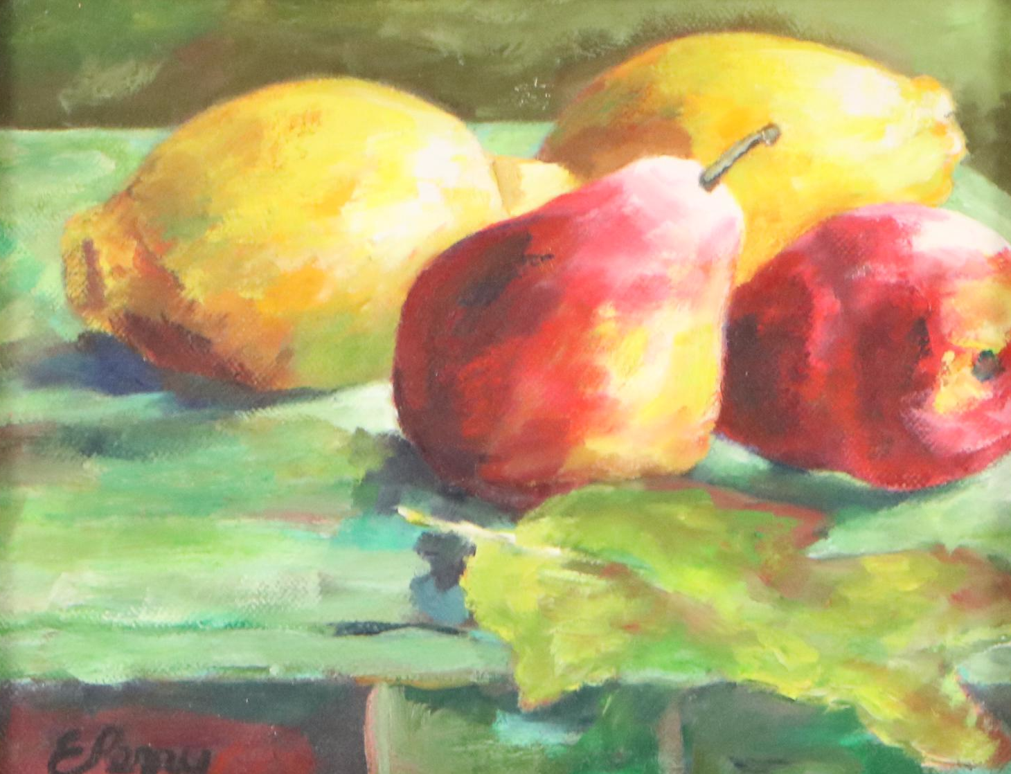 Still Life Oil Painting with Pears and Lemons, 21st Century