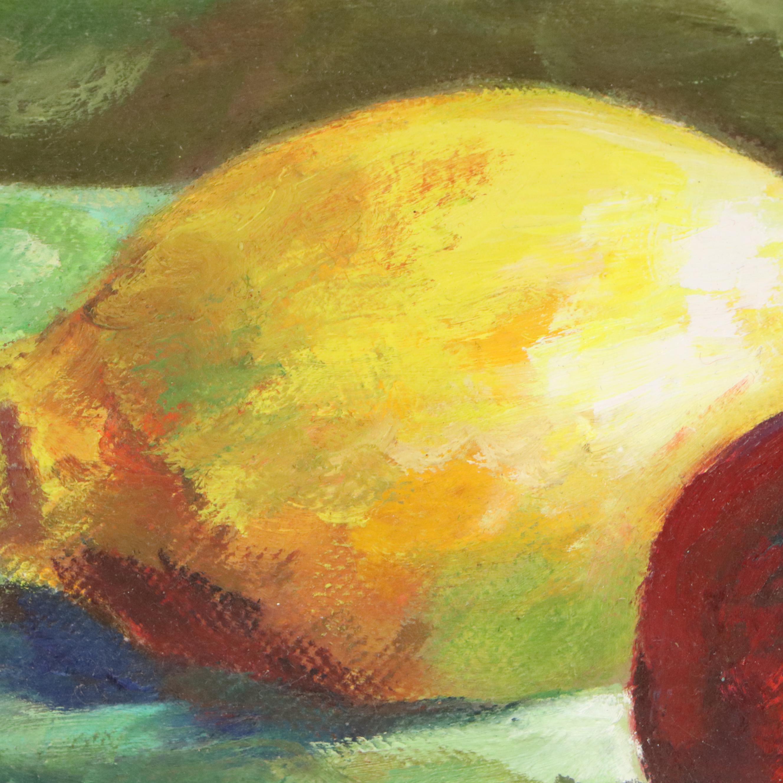 Still Life Oil Painting with Pears and Lemons, 21st Century