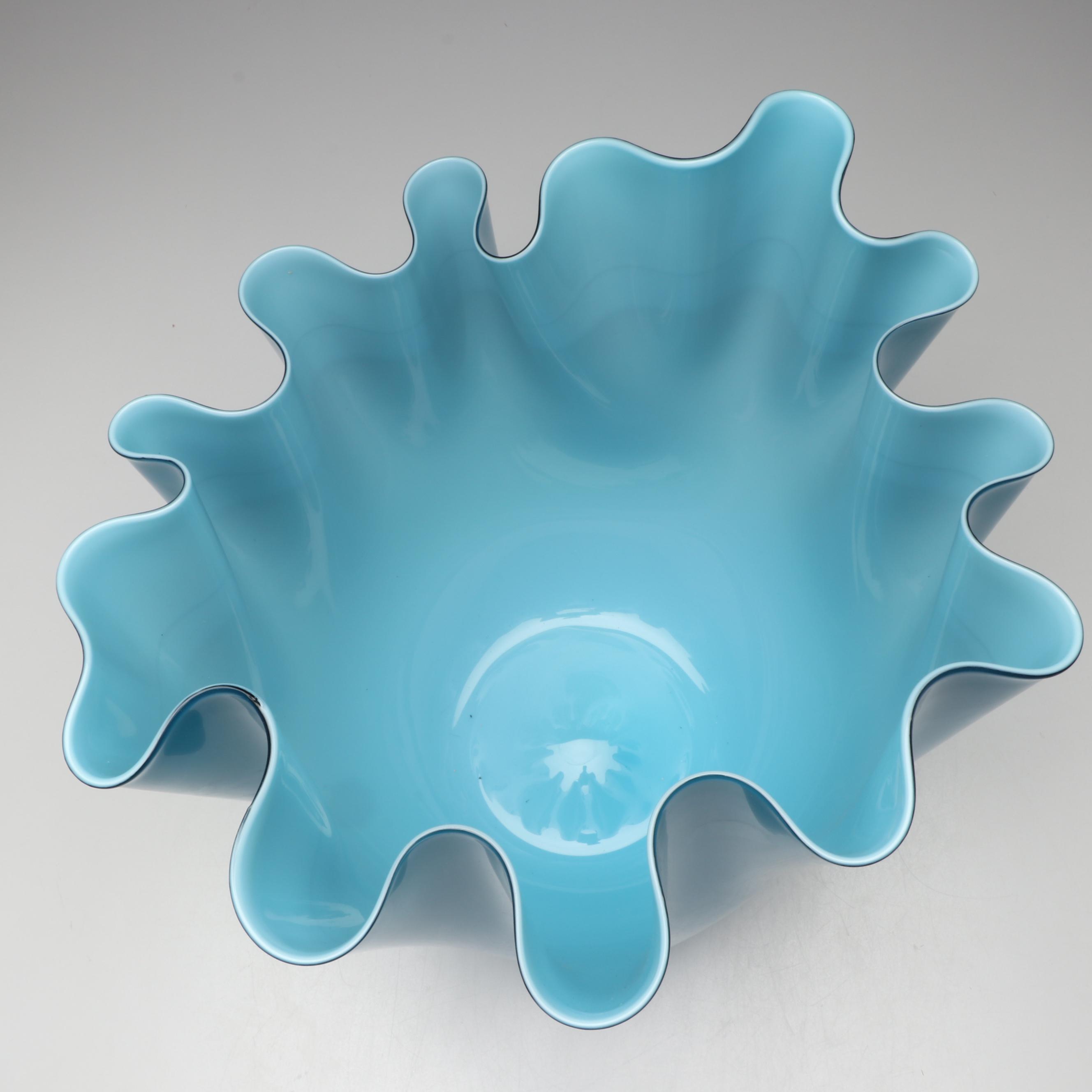 Venini Murano "Fazzoletto" Handblown Aquamarine Art Glass Vase