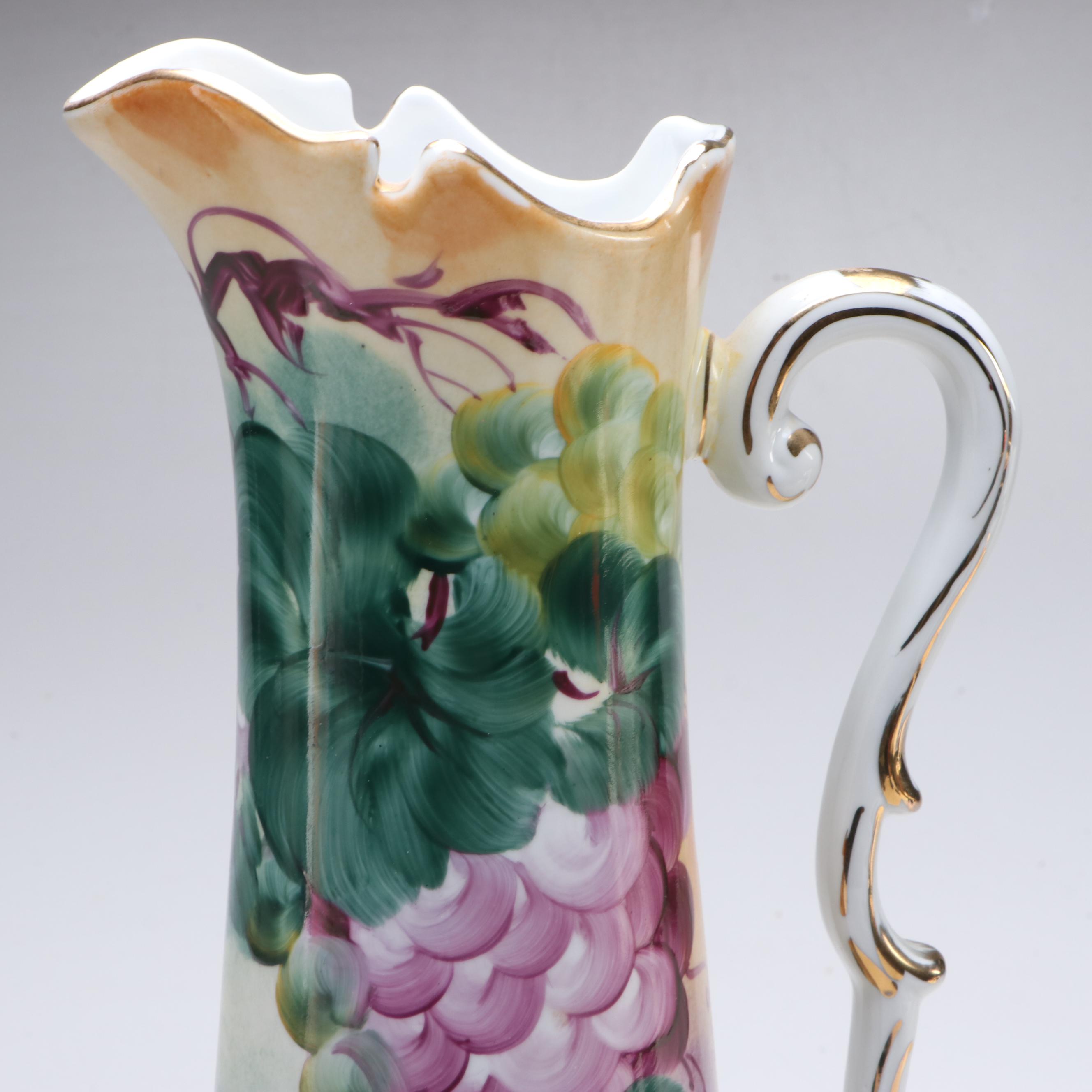 Victorian Style Floral Motif Porcelain Pitcher