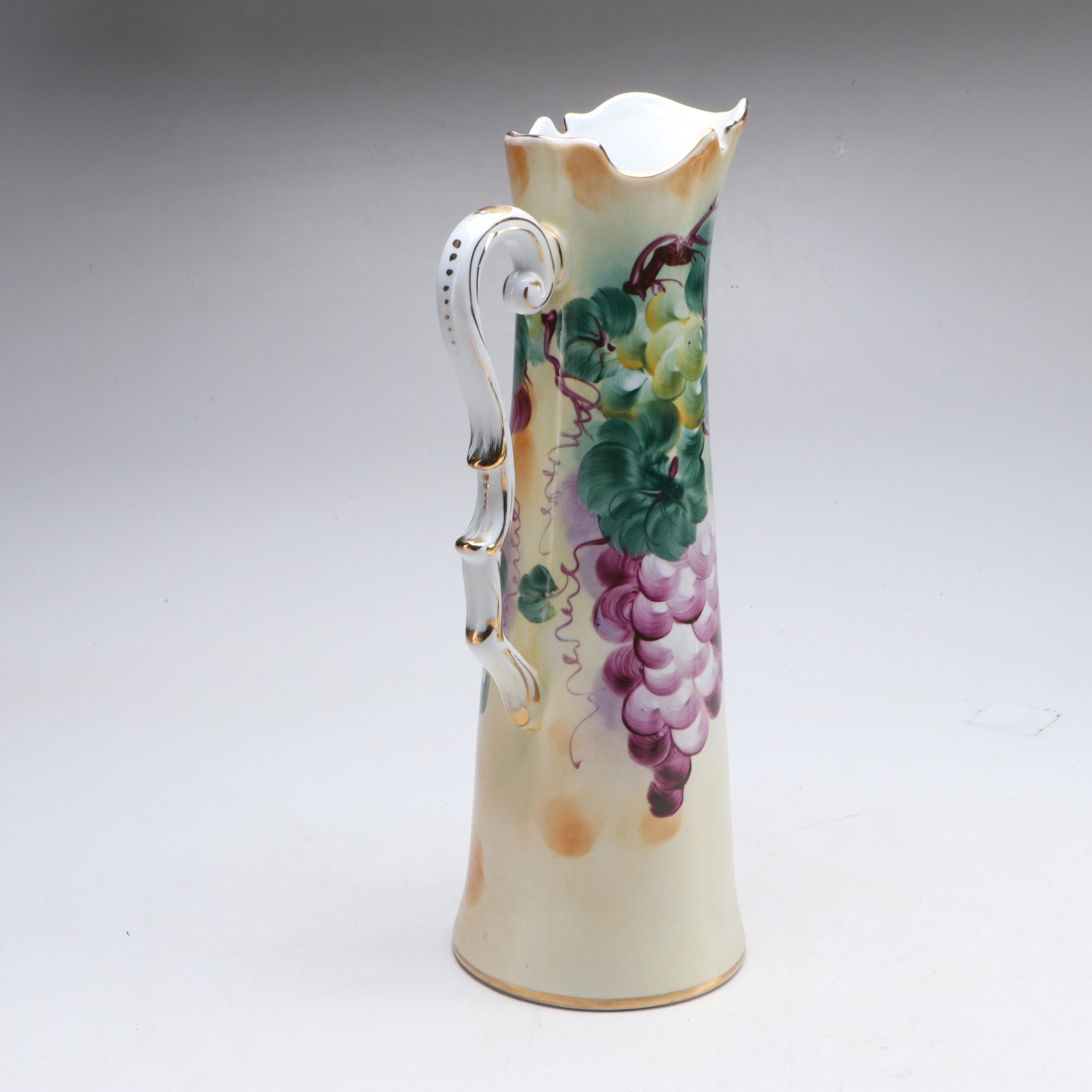 Victorian Style Floral Motif Porcelain Pitcher