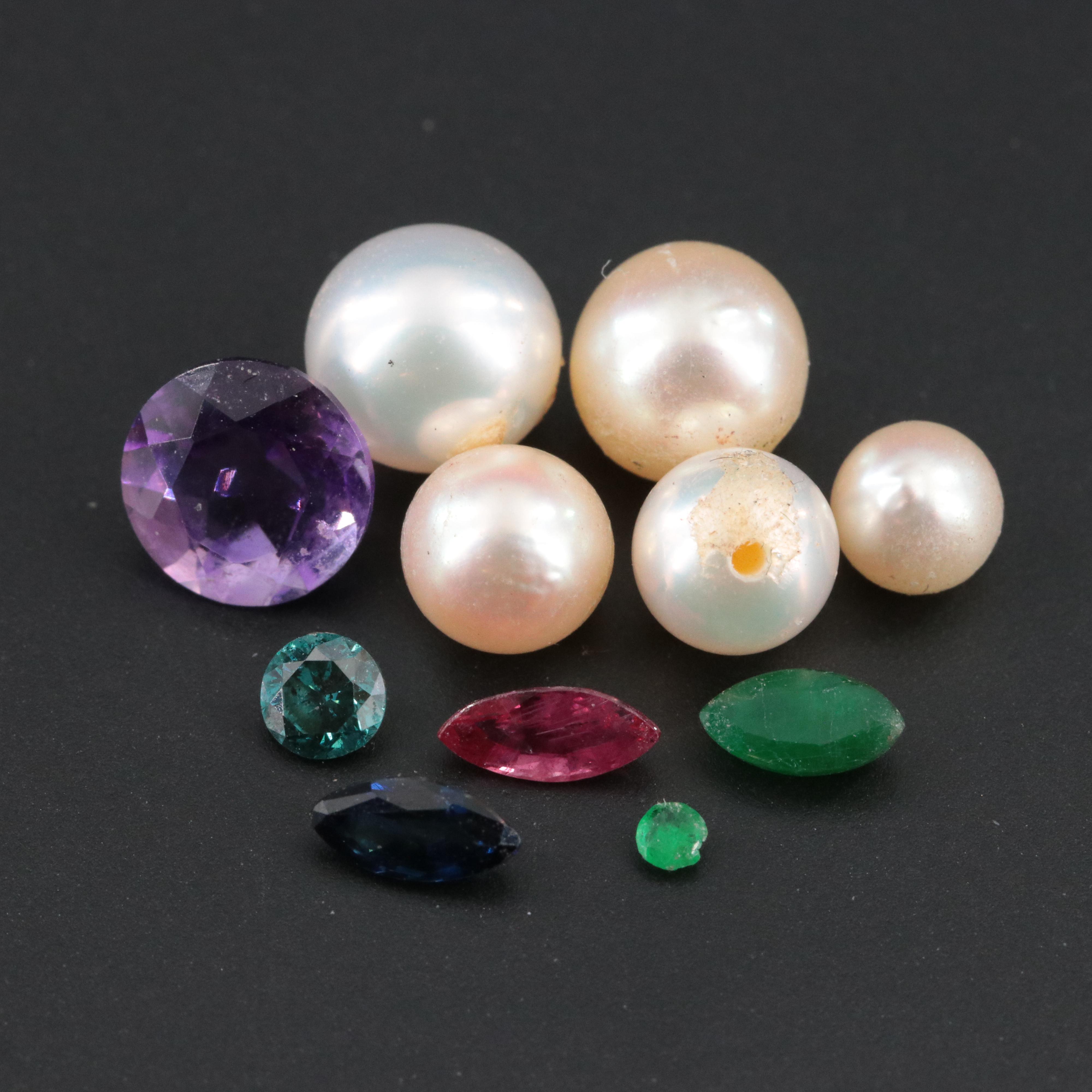 Loose Gemstones Featuring Pearls, Fancy Blue Diamond and Emerald