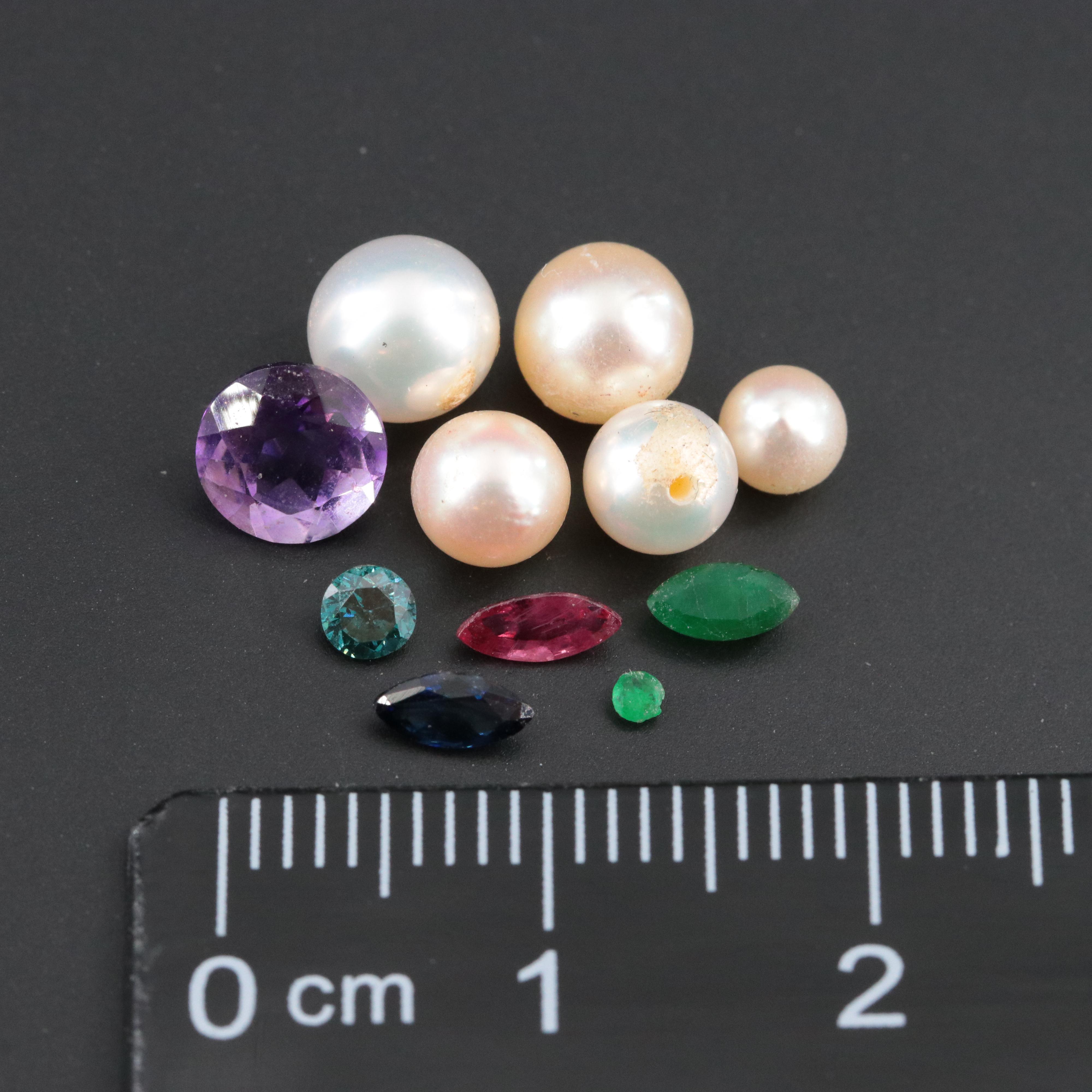 Loose Gemstones Featuring Pearls, Fancy Blue Diamond and Emerald