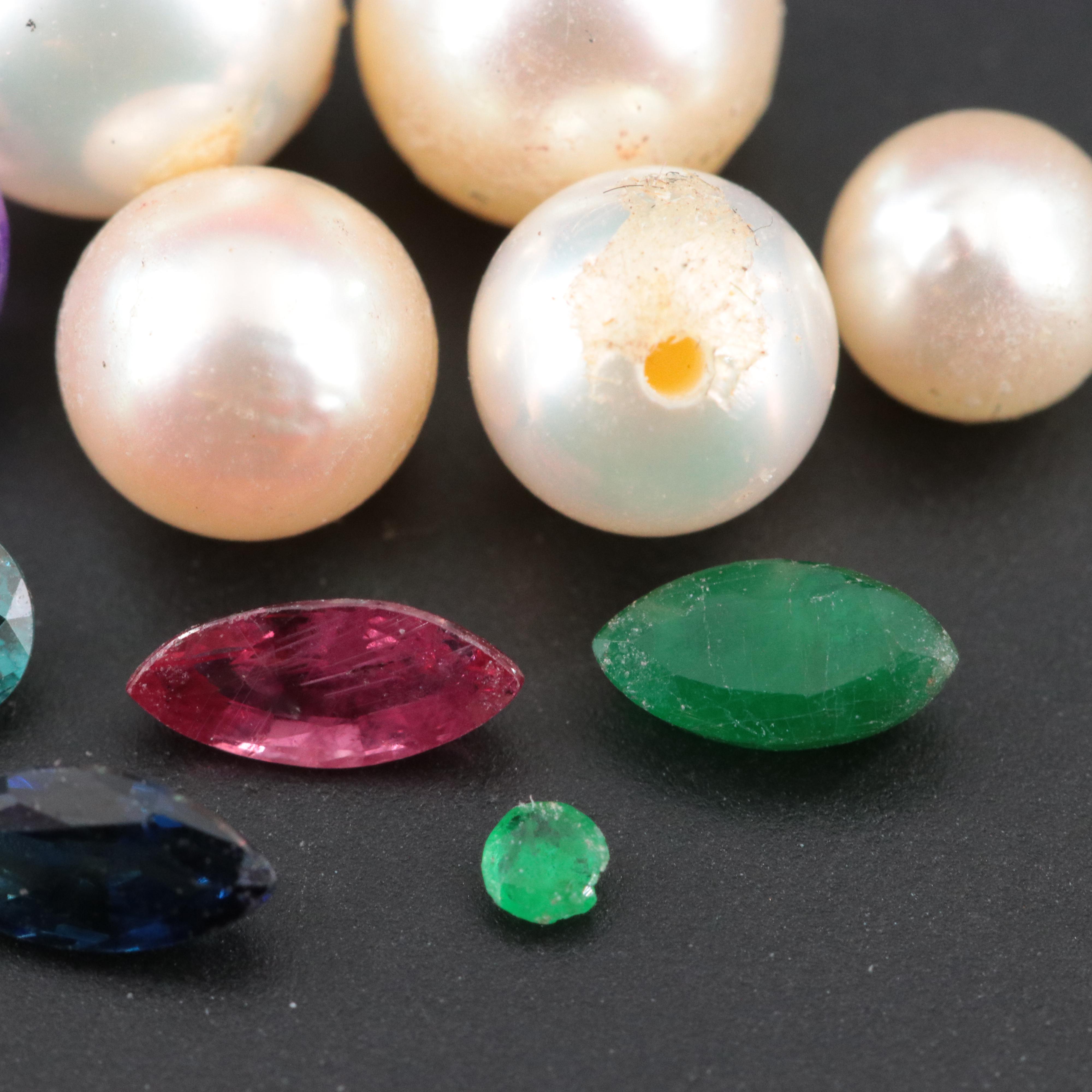 Loose Gemstones Featuring Pearls, Fancy Blue Diamond and Emerald