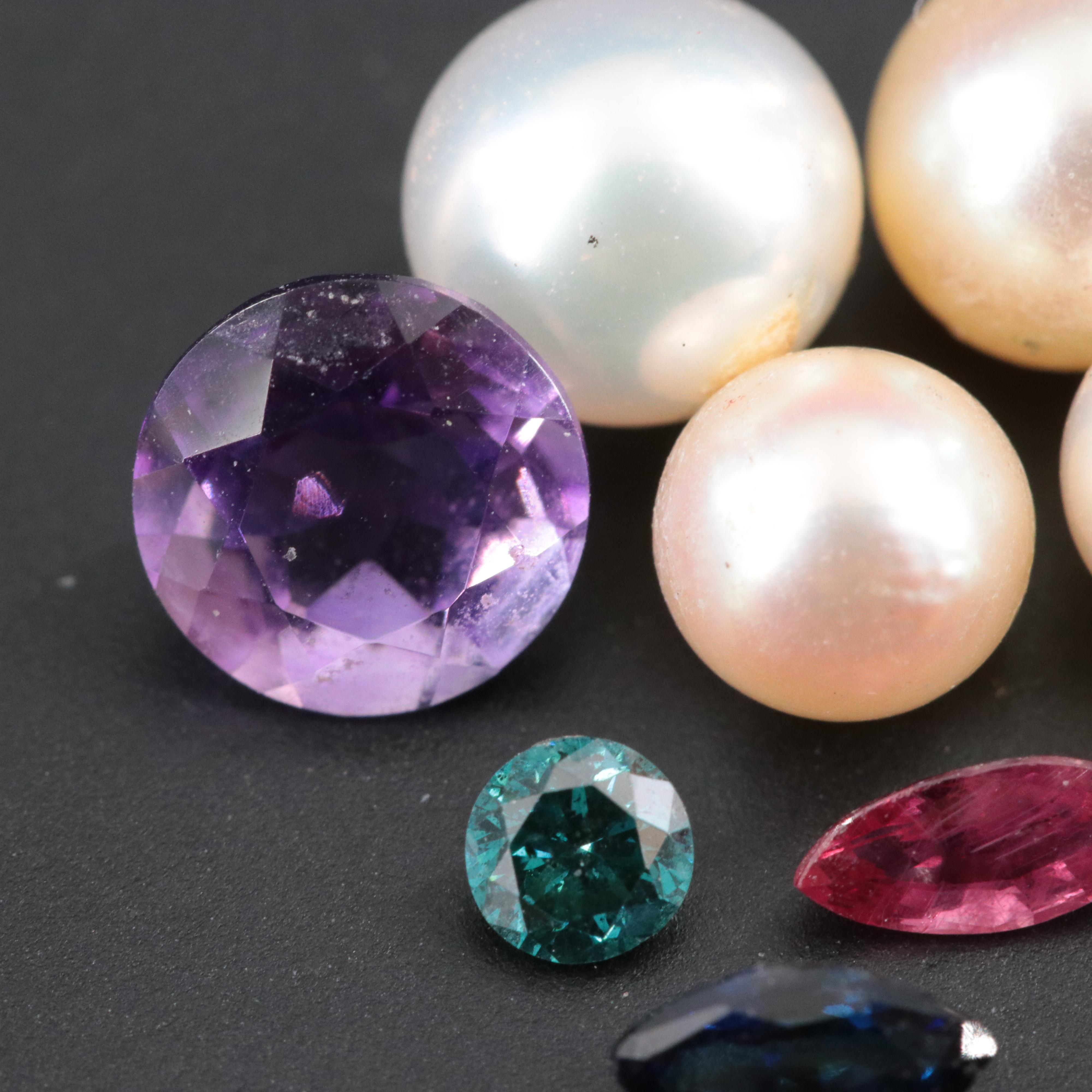 Loose Gemstones Featuring Pearls, Fancy Blue Diamond and Emerald