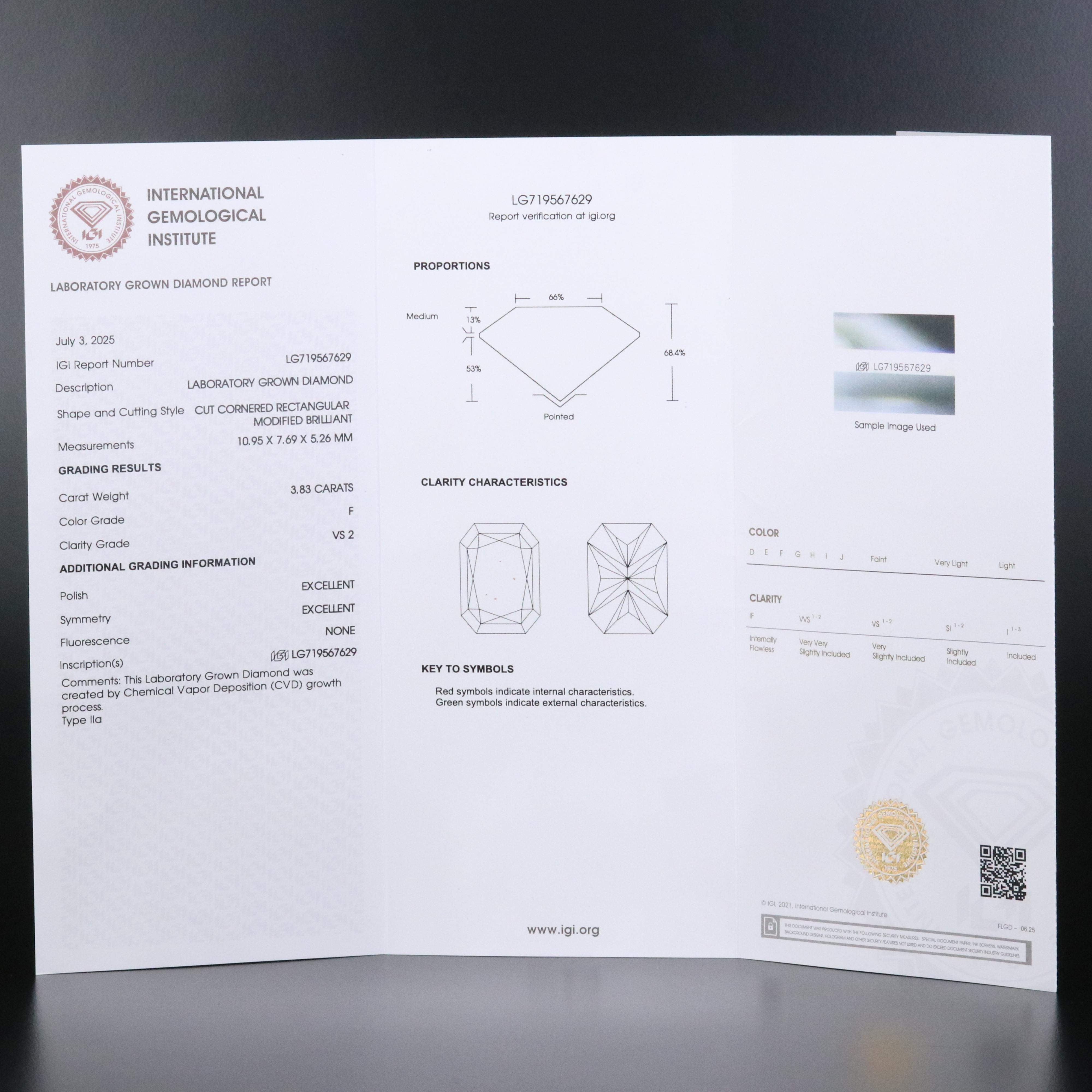 Loose 3.83 CT Lab Grown Diamond with IGI Report
