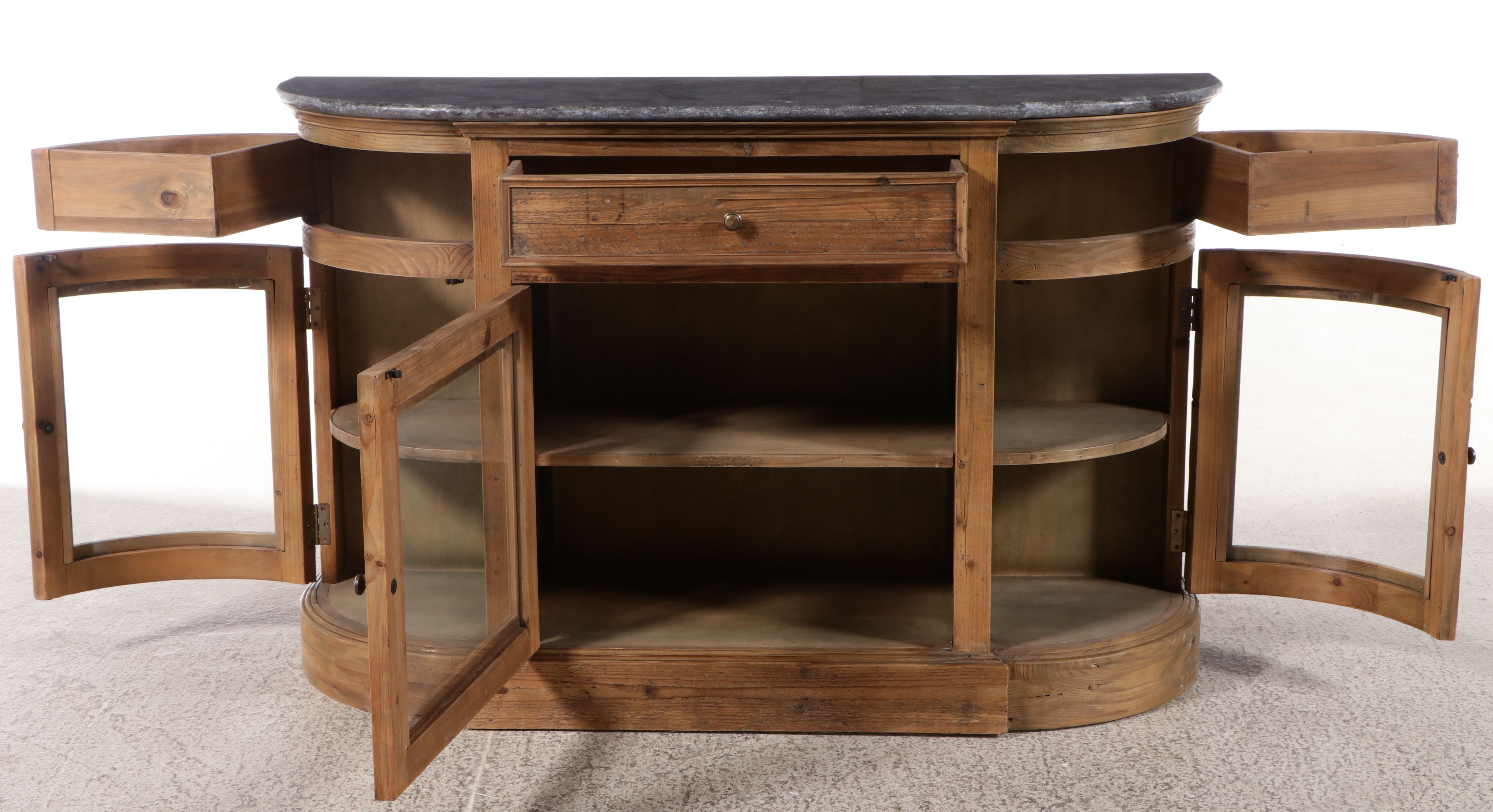 Arhaus "Kensington" Reclaimed Pine Demilune Sideboard with Bluestone Top