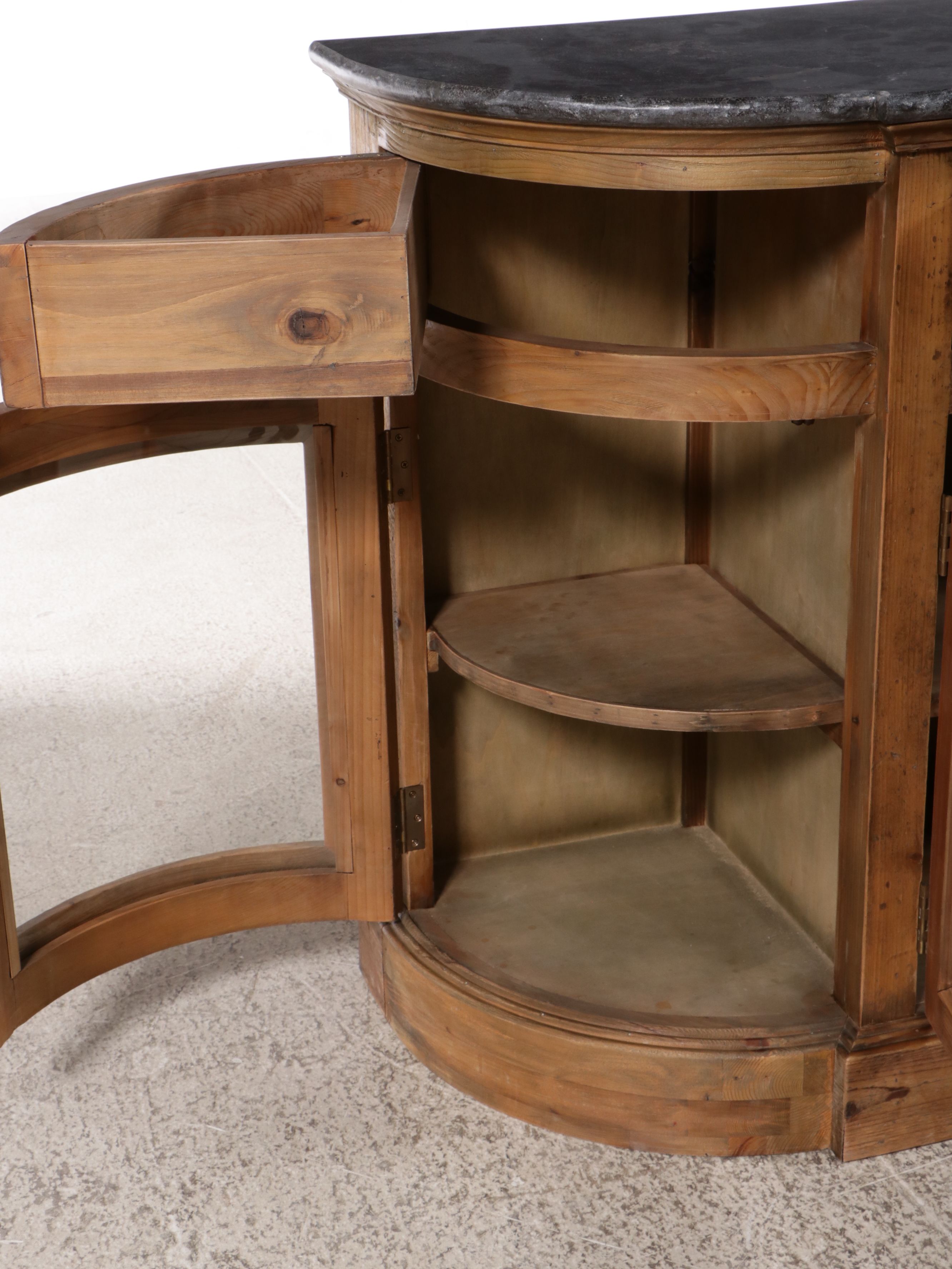 Arhaus "Kensington" Reclaimed Pine Demilune Sideboard with Bluestone Top