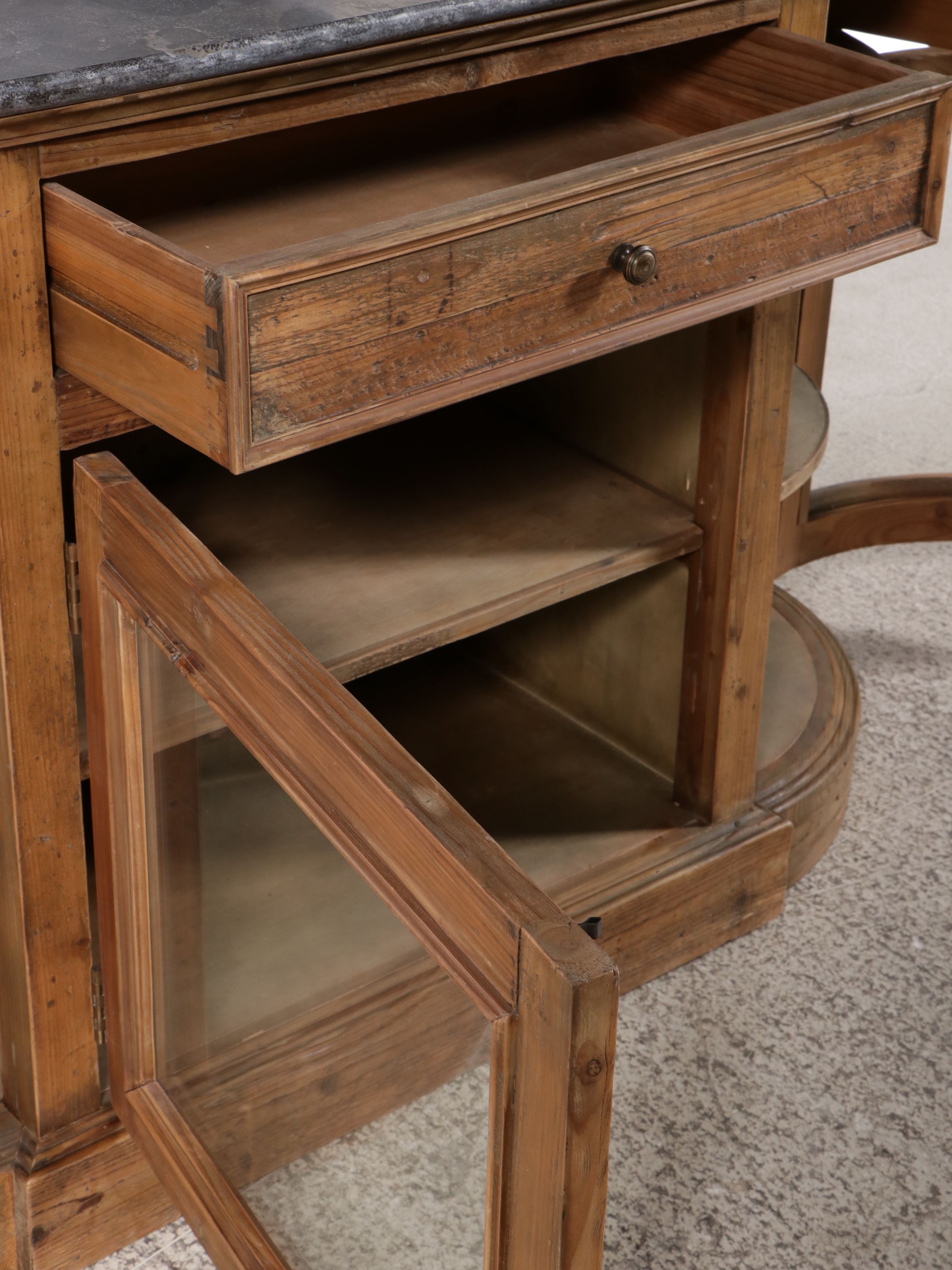 Arhaus "Kensington" Reclaimed Pine Demilune Sideboard with Bluestone Top