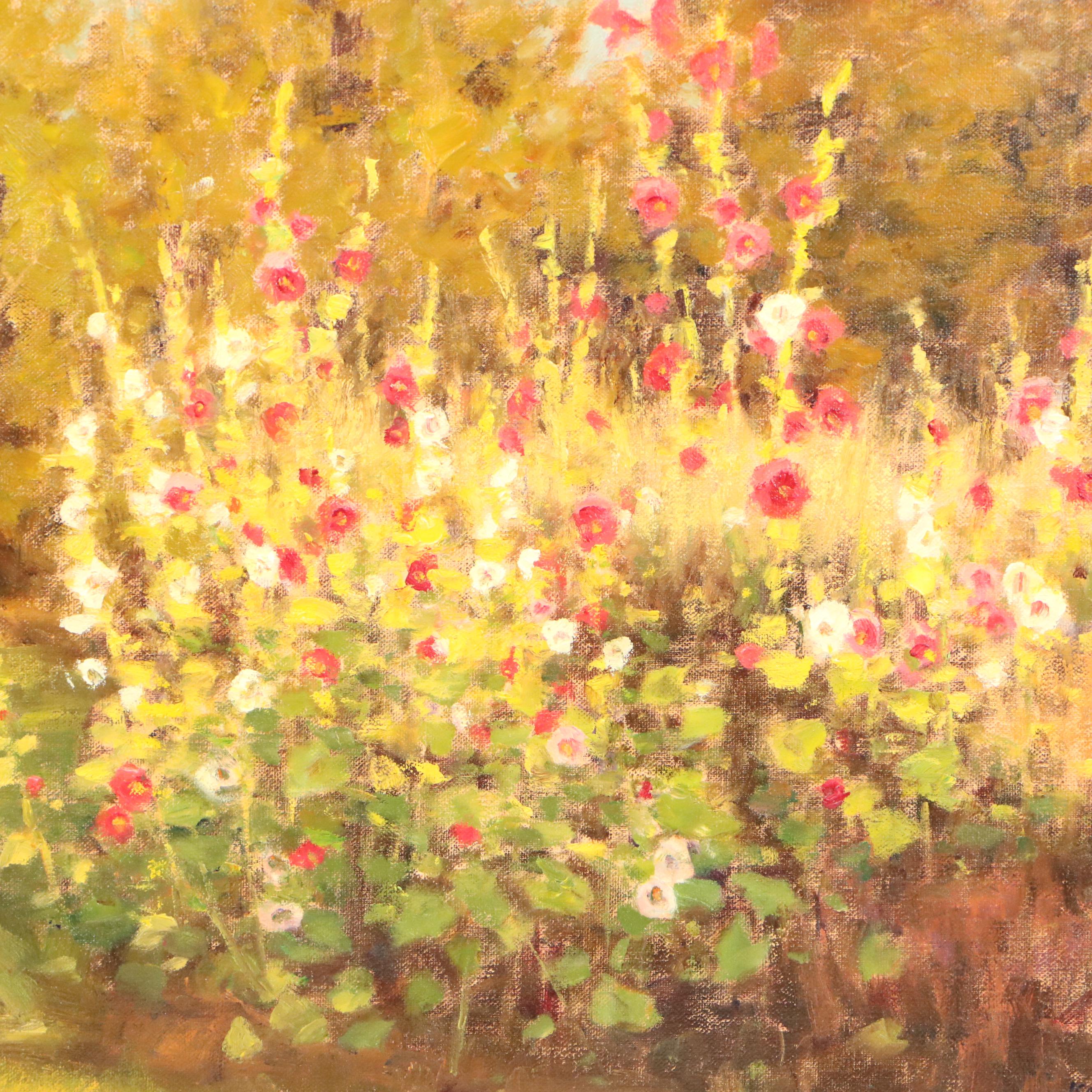 Karl Thomas Oil Painting "Hollyhocks," 2020