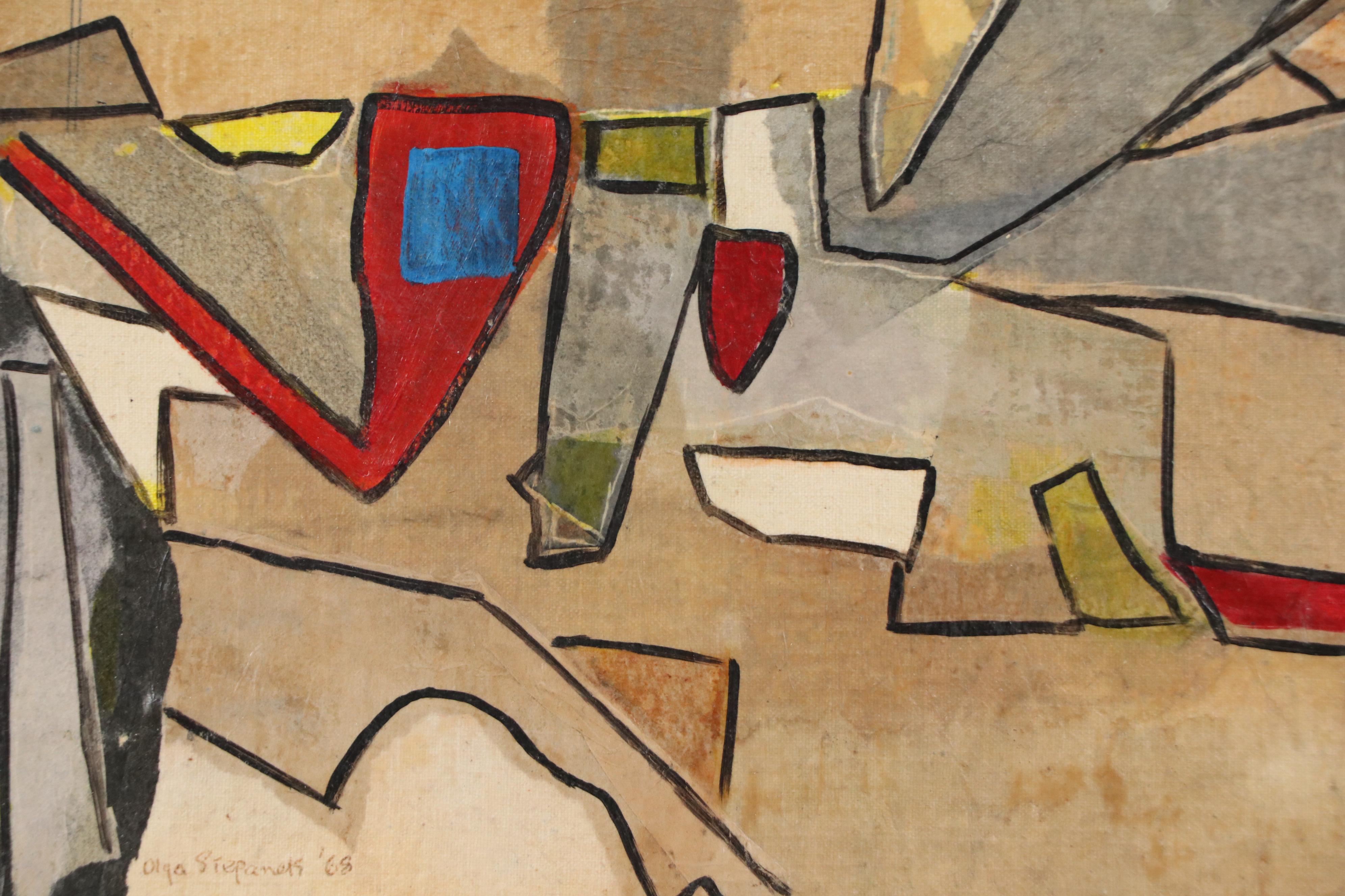 Olga Stepanek Abstract Geometric Oil Painting, 1968