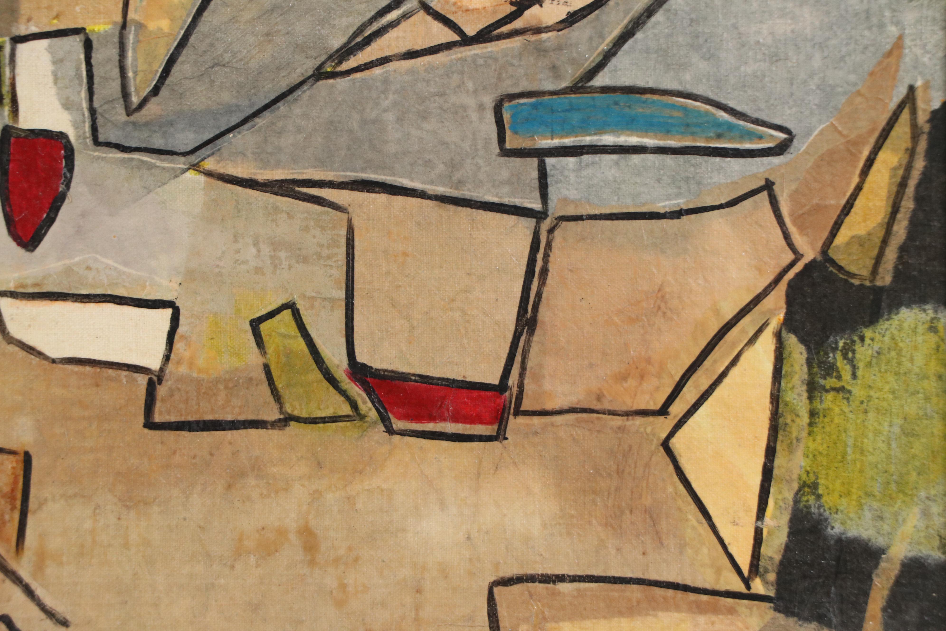 Olga Stepanek Abstract Geometric Oil Painting, 1968