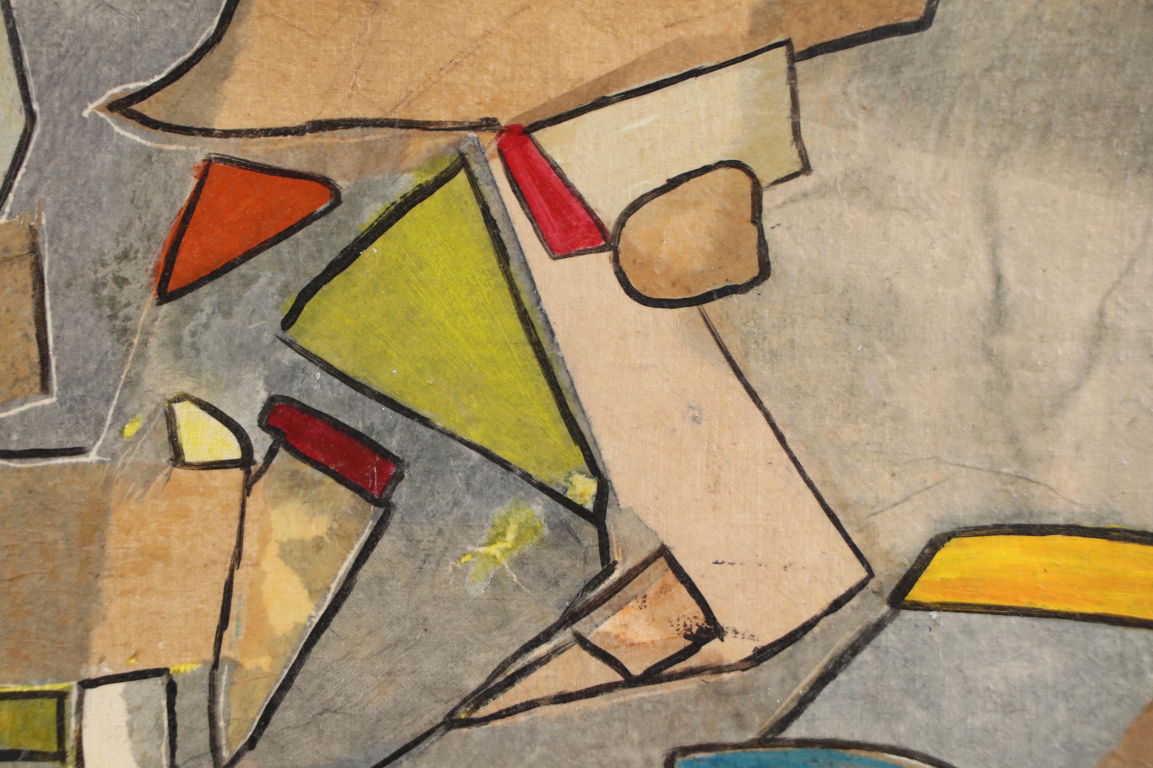 Olga Stepanek Abstract Geometric Oil Painting, 1968