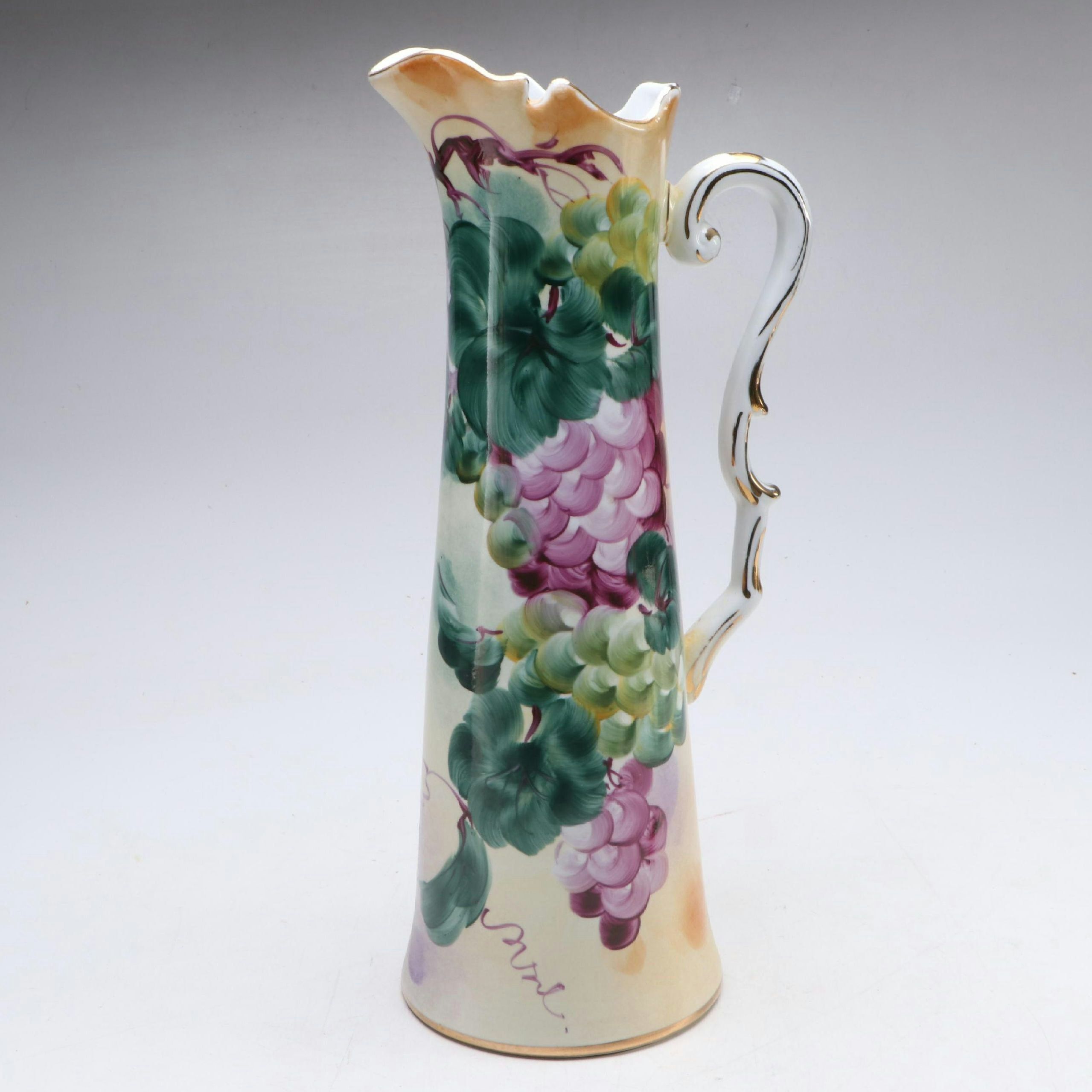 Victorian Style Floral Motif Porcelain Pitcher