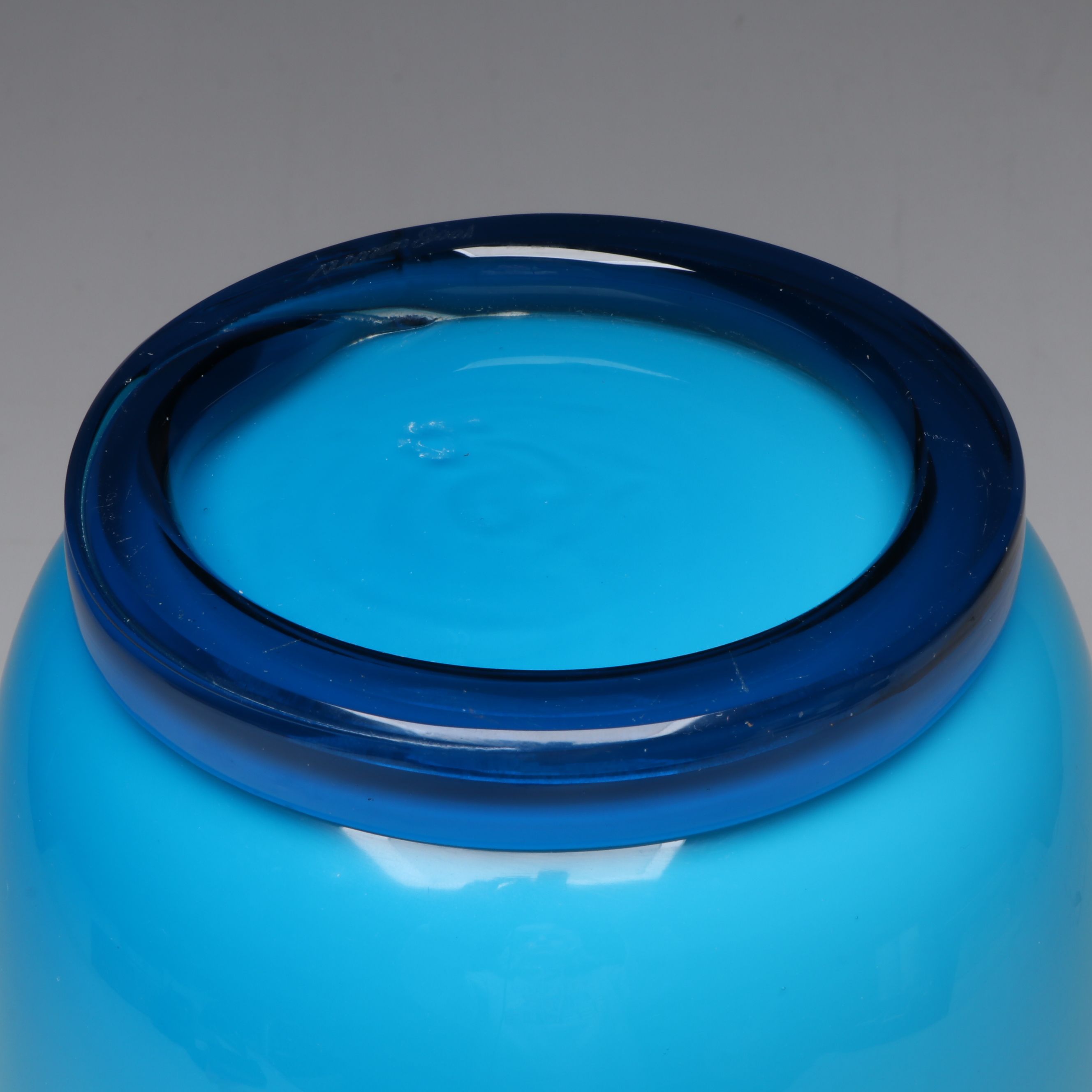 Venini Murano "Opalino" Handblown Aquamarine Art Glass Vase