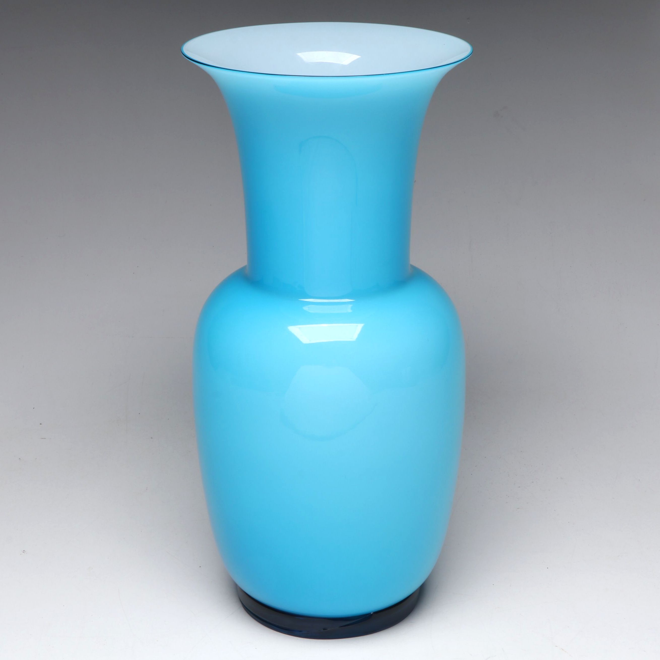 Venini Murano "Opalino" Handblown Aquamarine Art Glass Vase