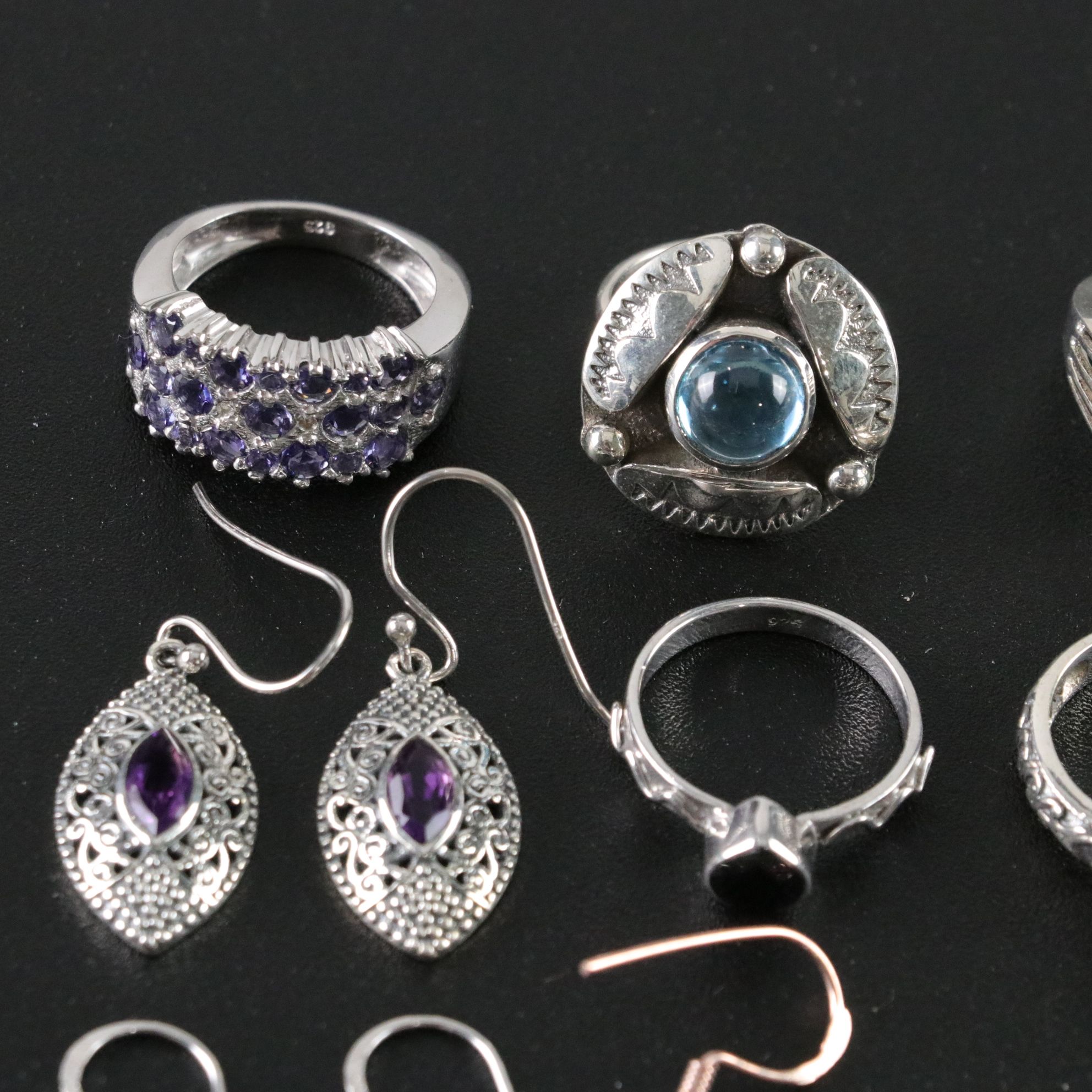 14 Assorted Sterling Silver Rings, Necklaces and Earrings