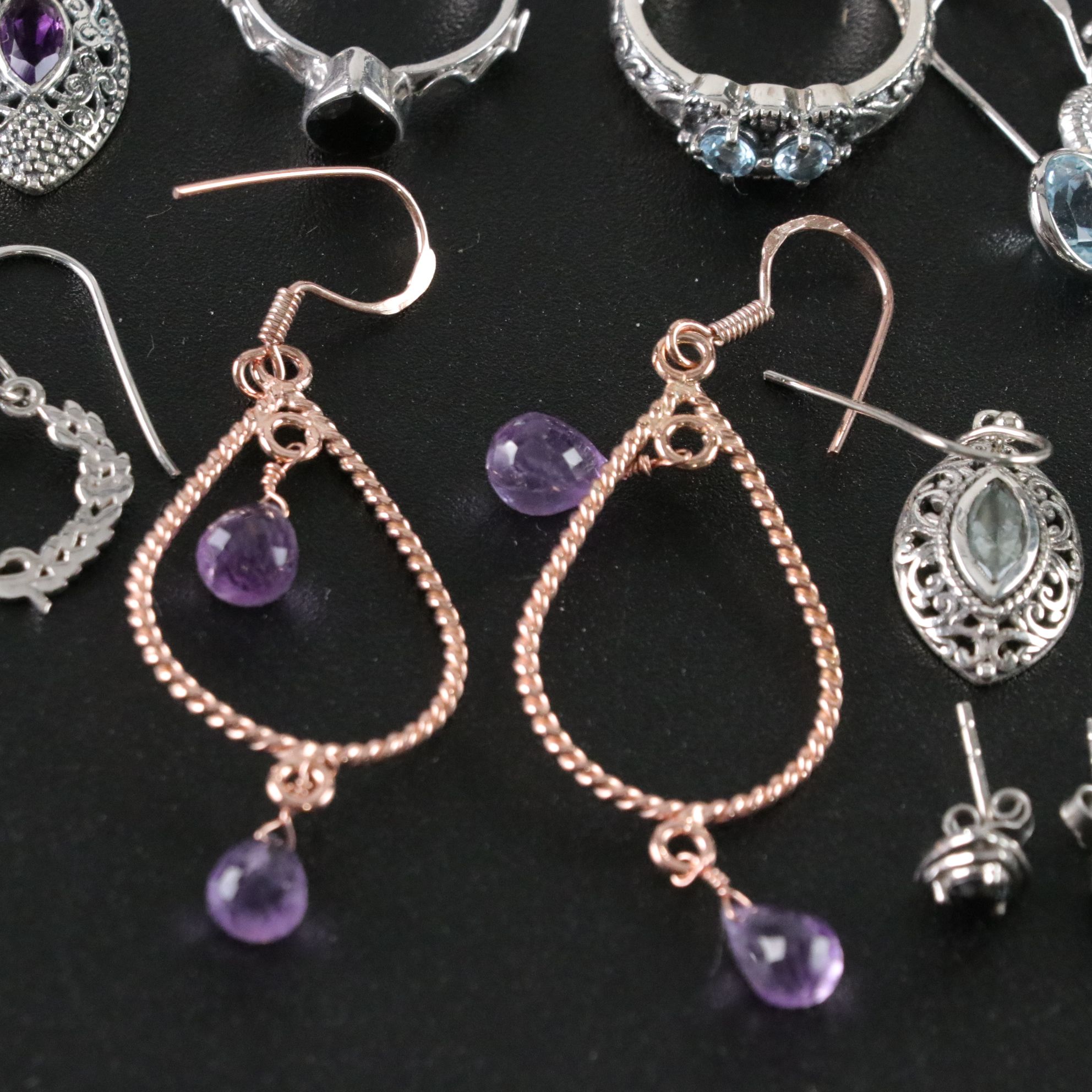 14 Assorted Sterling Silver Rings, Necklaces and Earrings