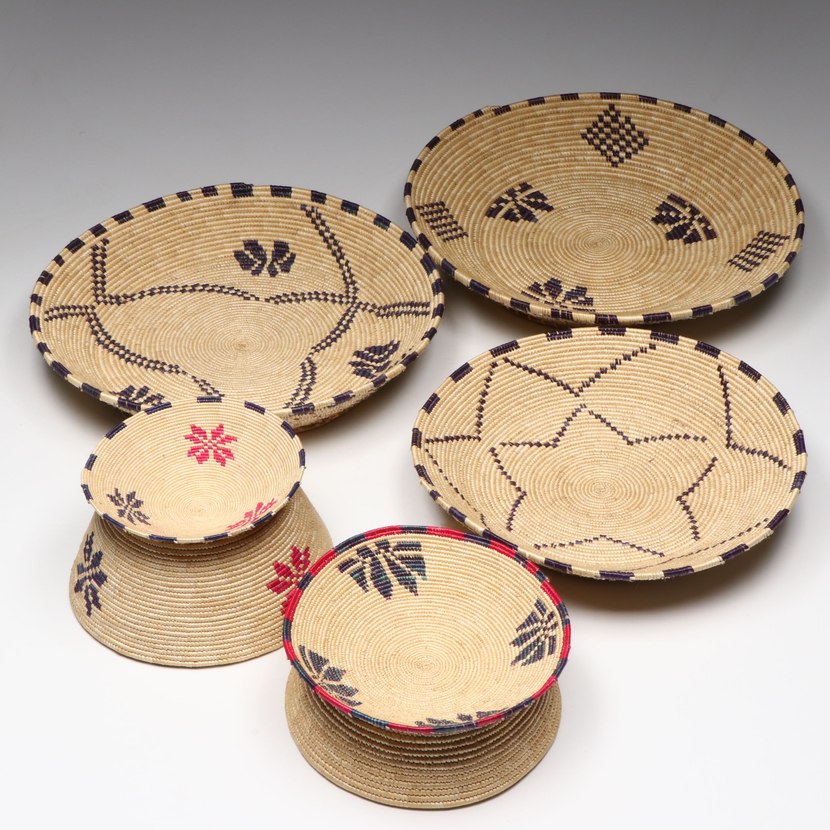 Ethiopian Gurage Peoples Handwoven Popcorn Bowls and Round Baskets