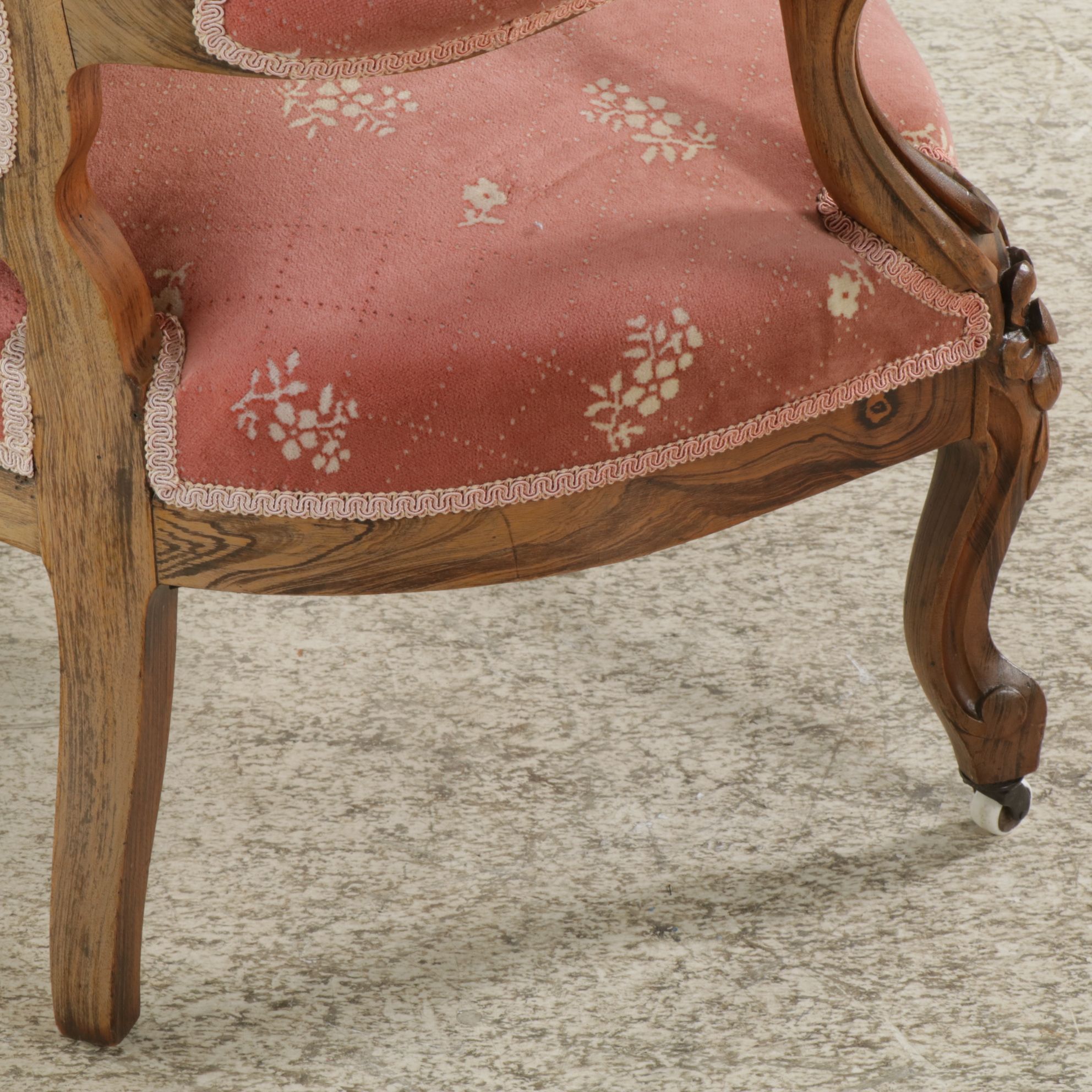 Victorian Carved Rosewood Upholstered Armchair, Early 20th Century