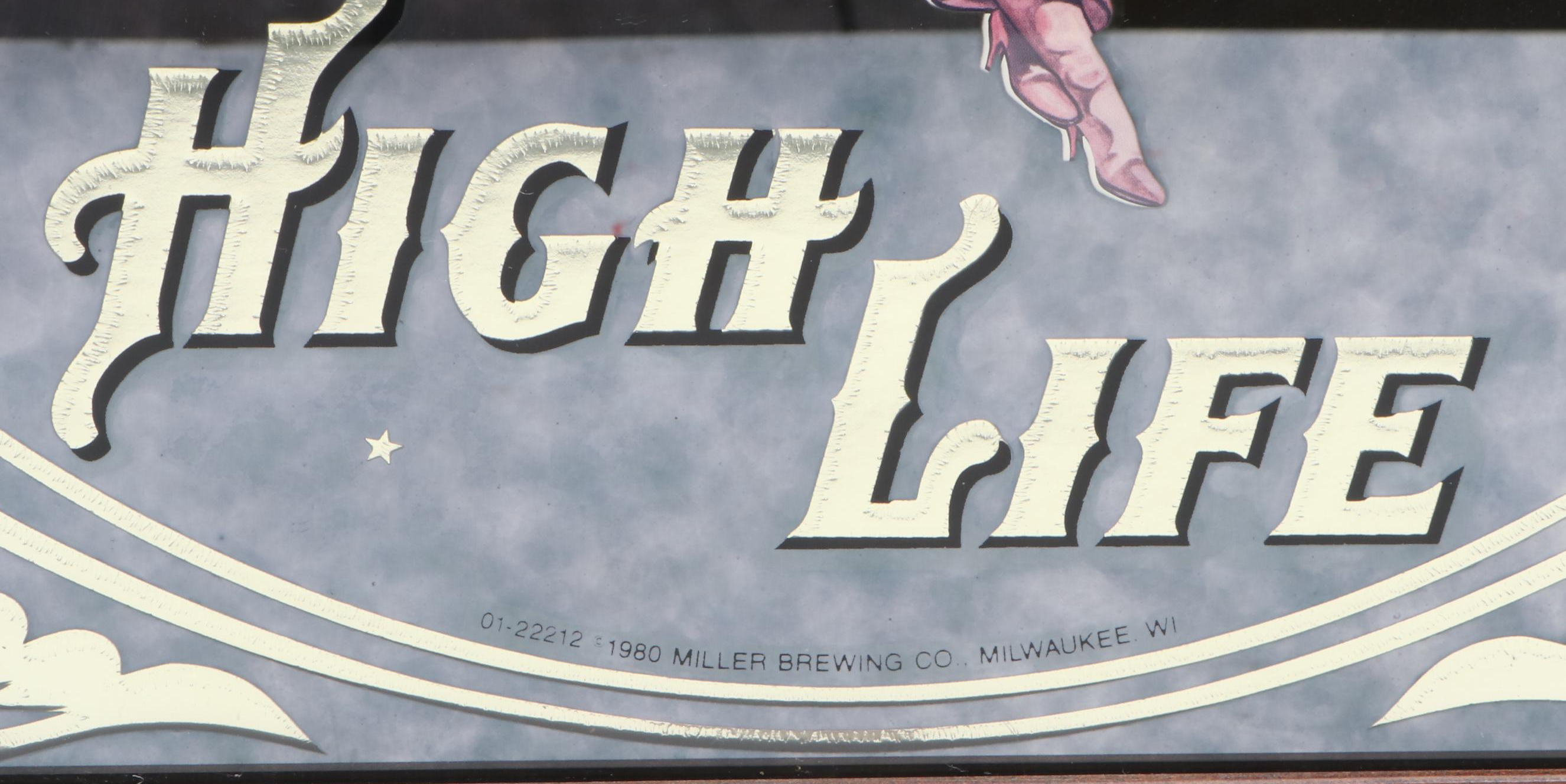 Miller High Life Beer Mirrored Sign, Mid to Late 20th Century