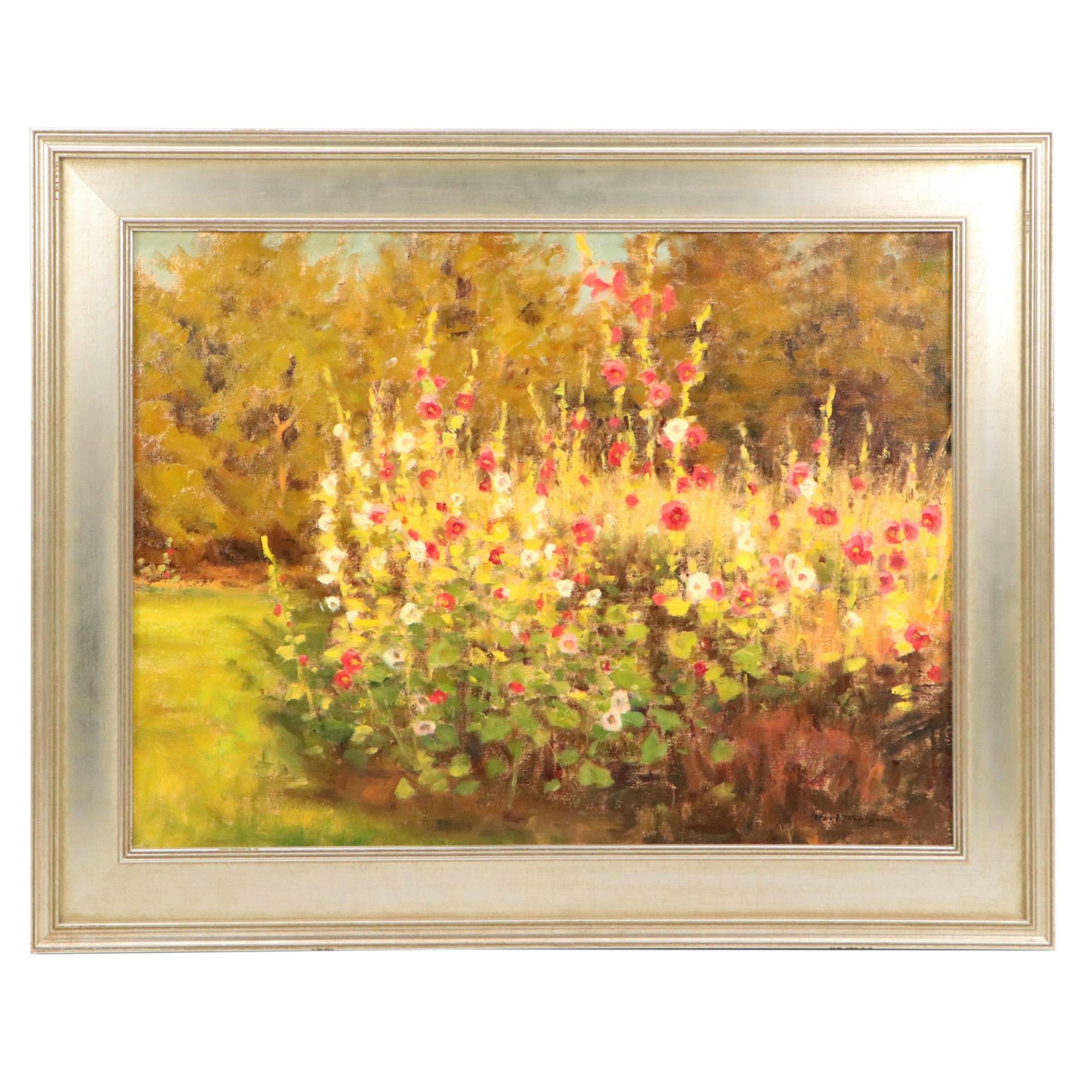 Karl Thomas Oil Painting "Hollyhocks," 2020