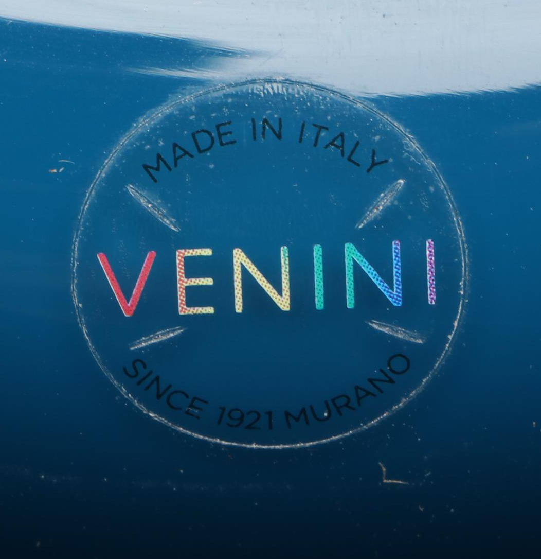 Venini Murano "Deco" Handblown Dark Blue Art Glass Vase