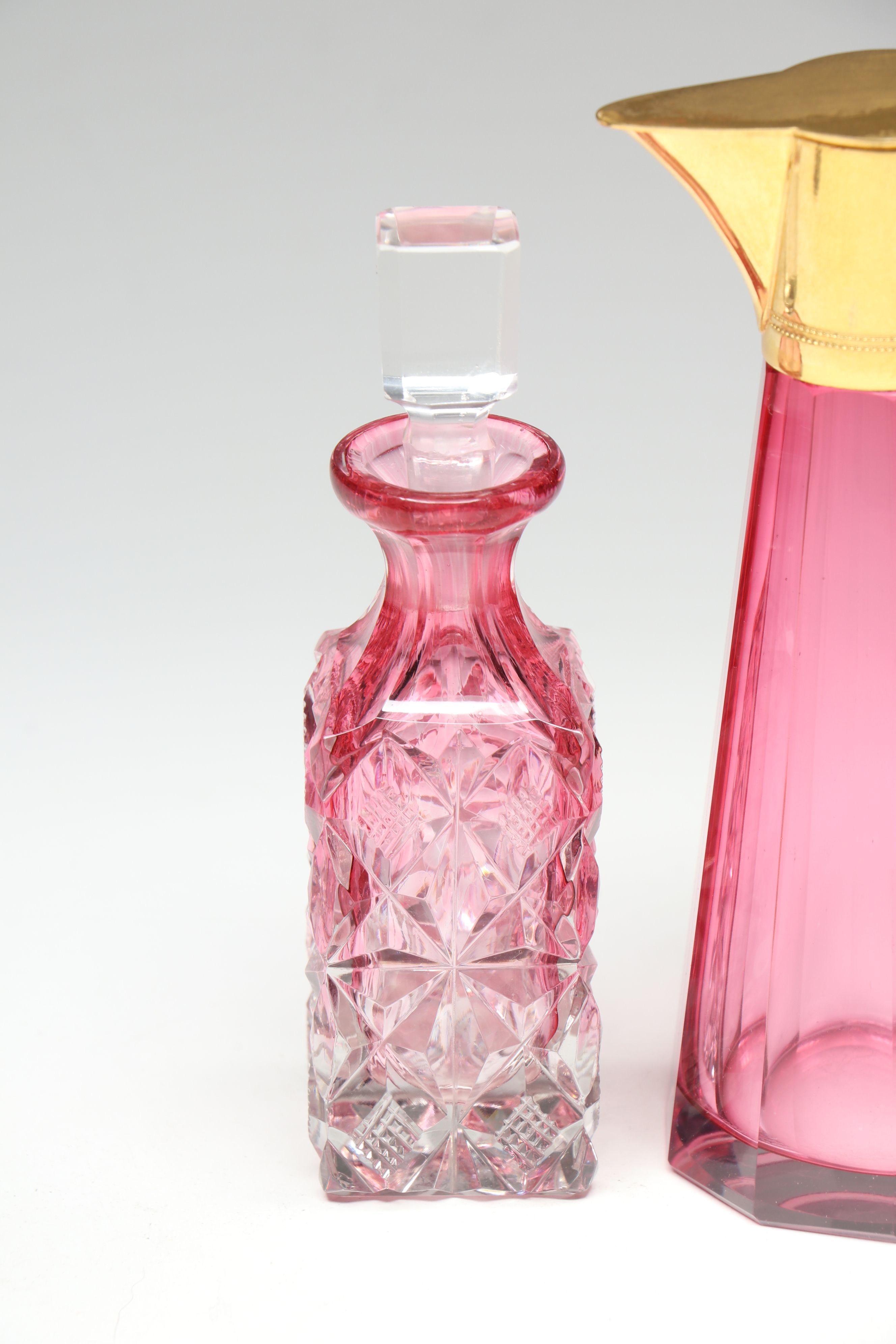 Victorian Cut Cranberry Glass Condiment Set with Cruet and Perfume Bottles