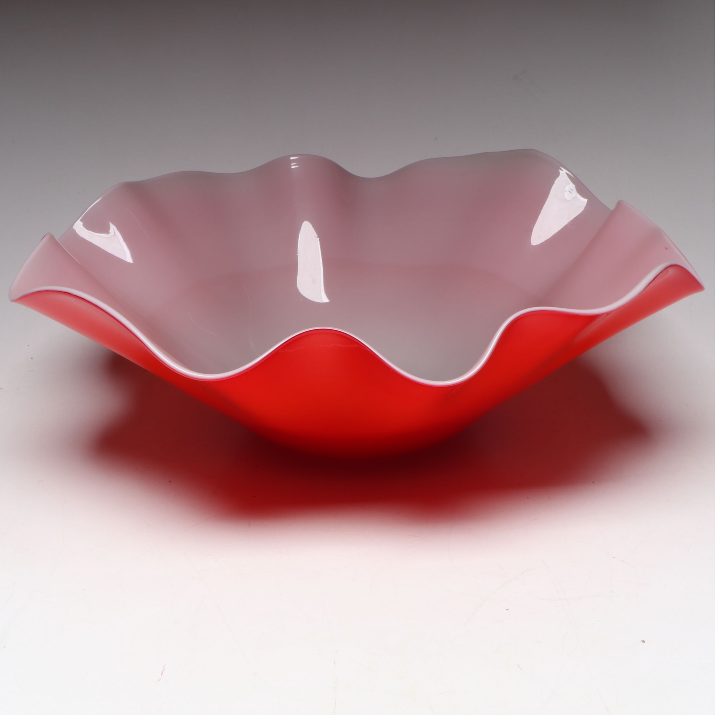 Venini Murano "Narciso" Handblown Red Art Glass Centerpiece Bowl