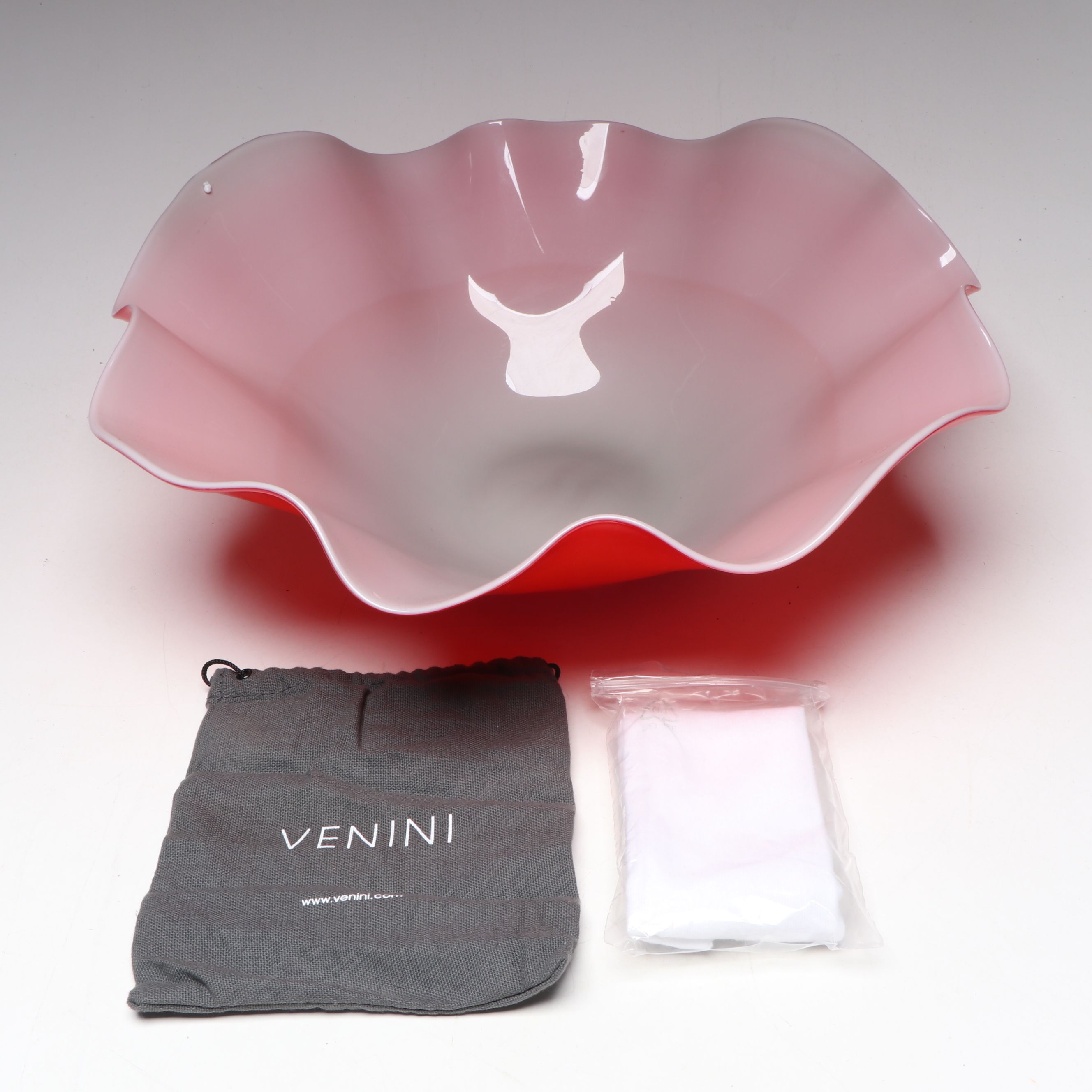 Venini Murano "Narciso" Handblown Red Art Glass Centerpiece Bowl