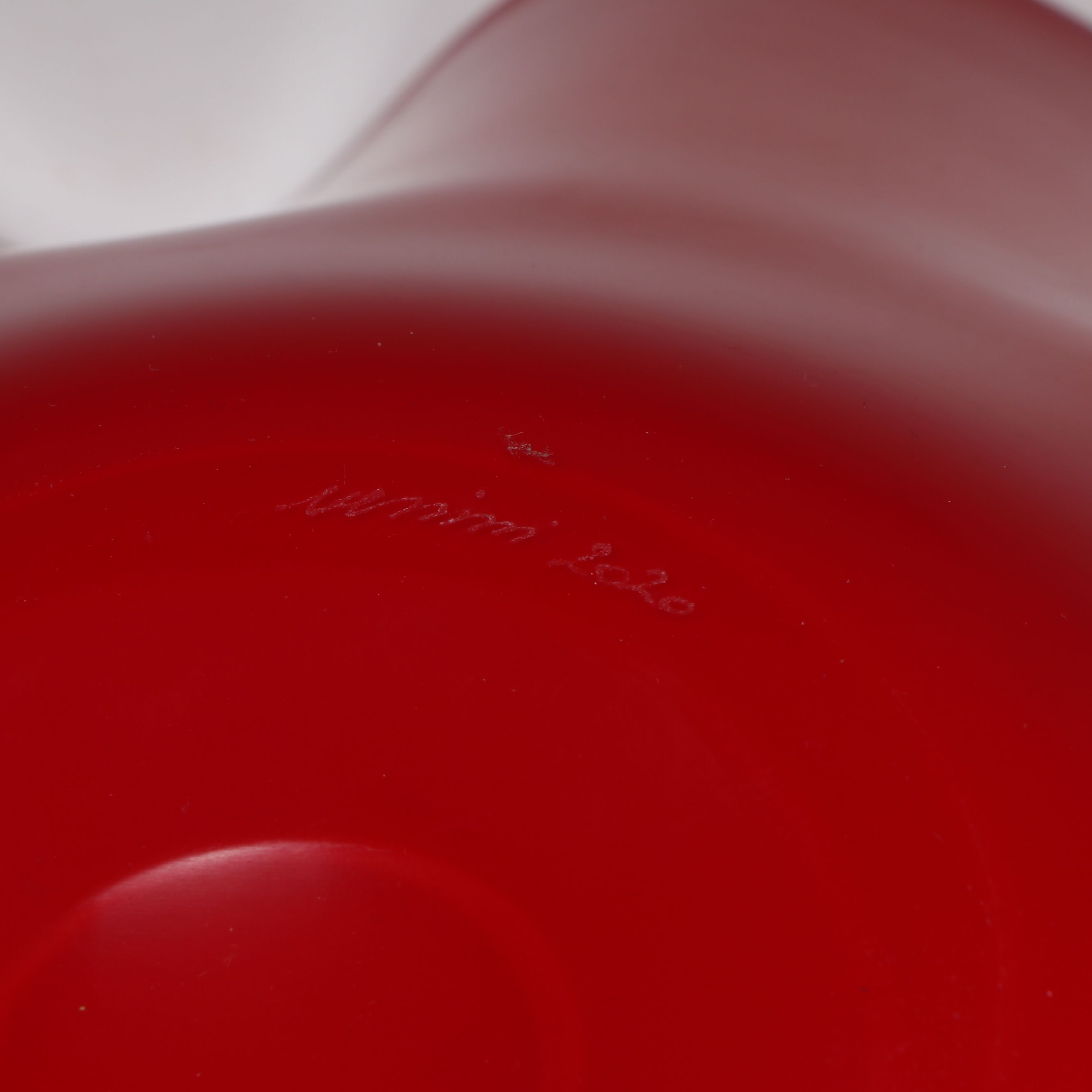 Venini Murano "Narciso" Handblown Red Art Glass Centerpiece Bowl