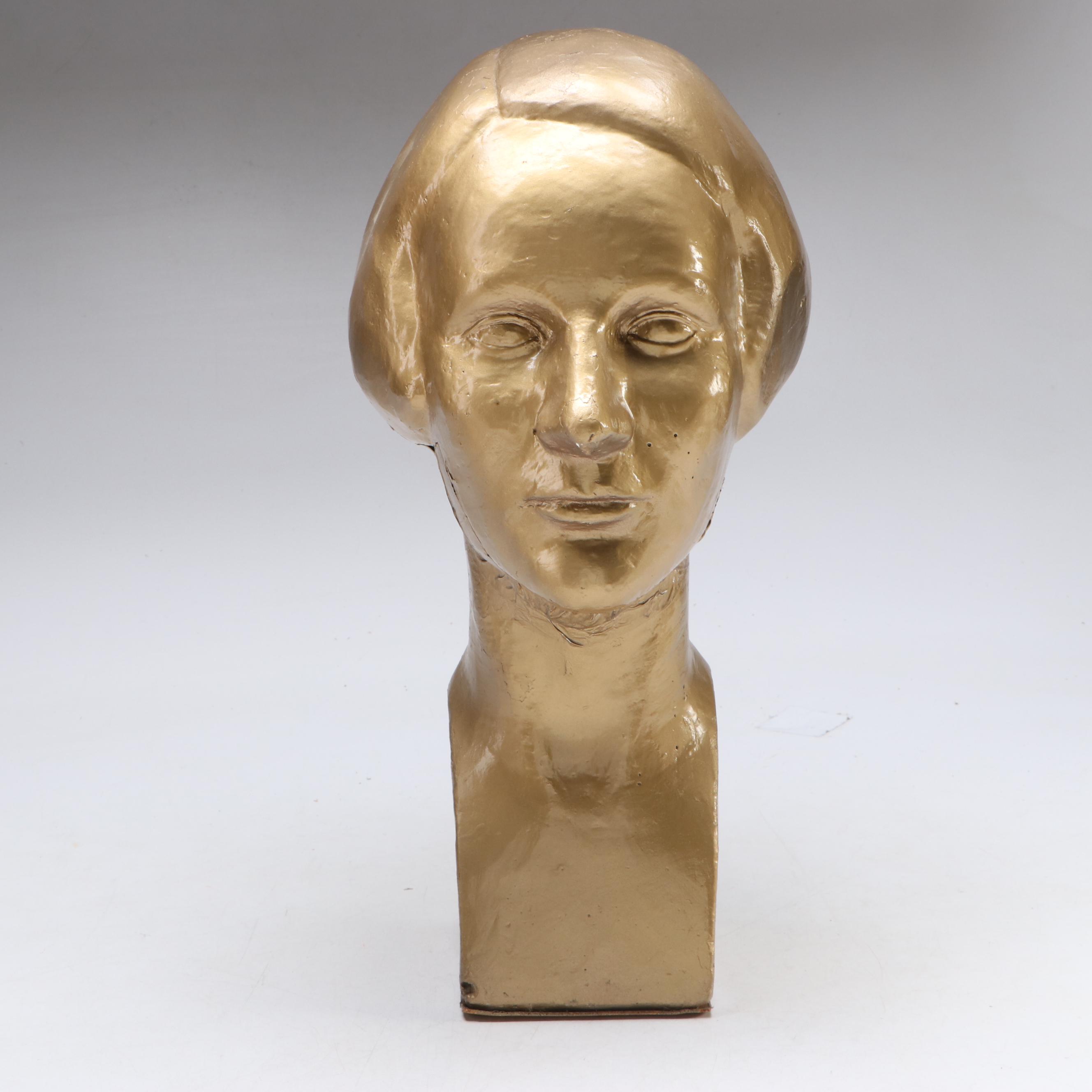 F. Lutz Painted Cast Plaster Bust of Woman