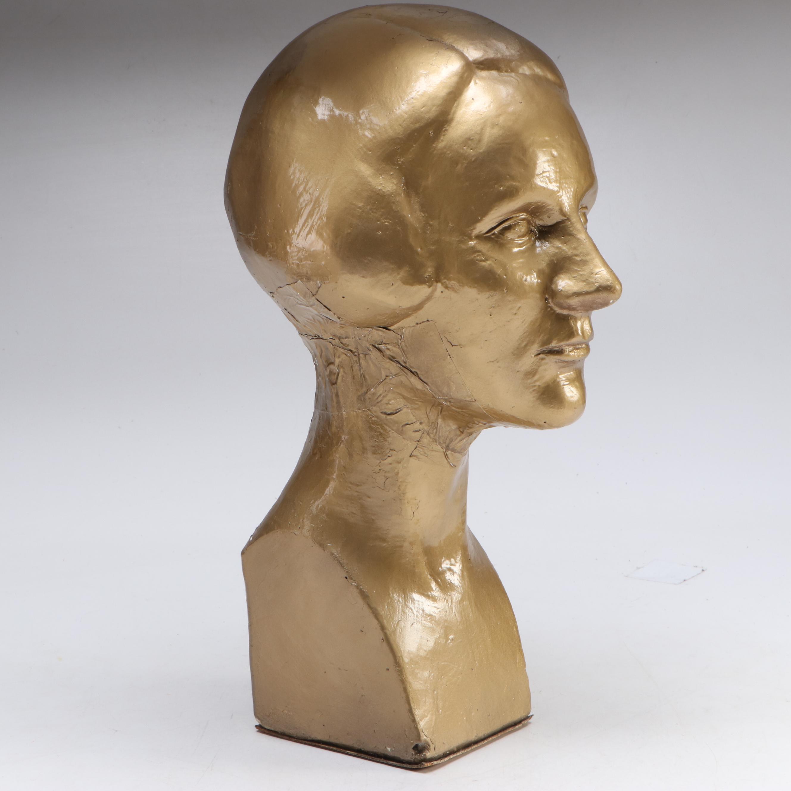 F. Lutz Painted Cast Plaster Bust of Woman
