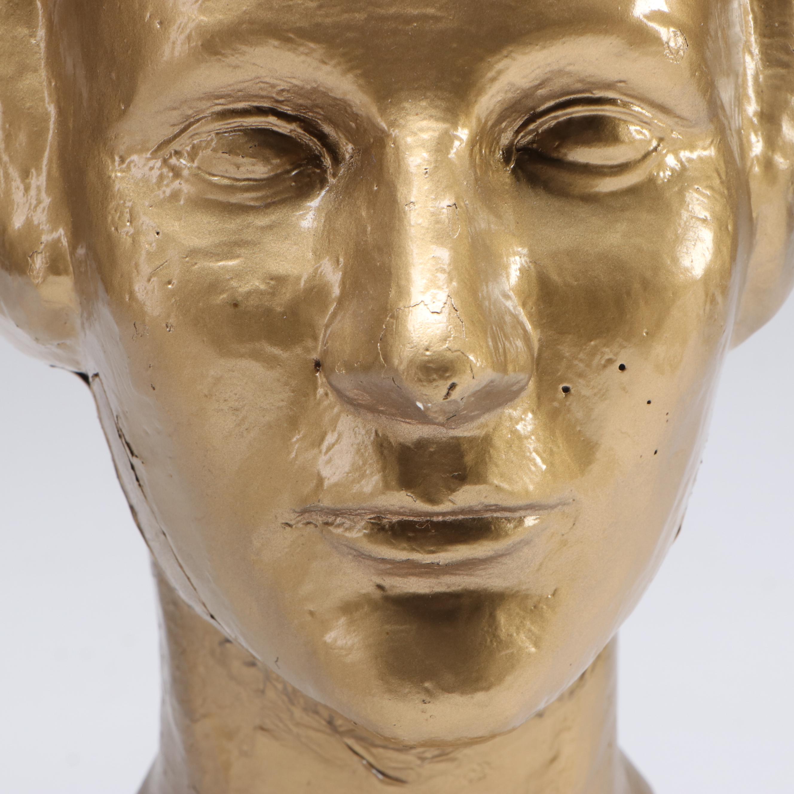 F. Lutz Painted Cast Plaster Bust of Woman