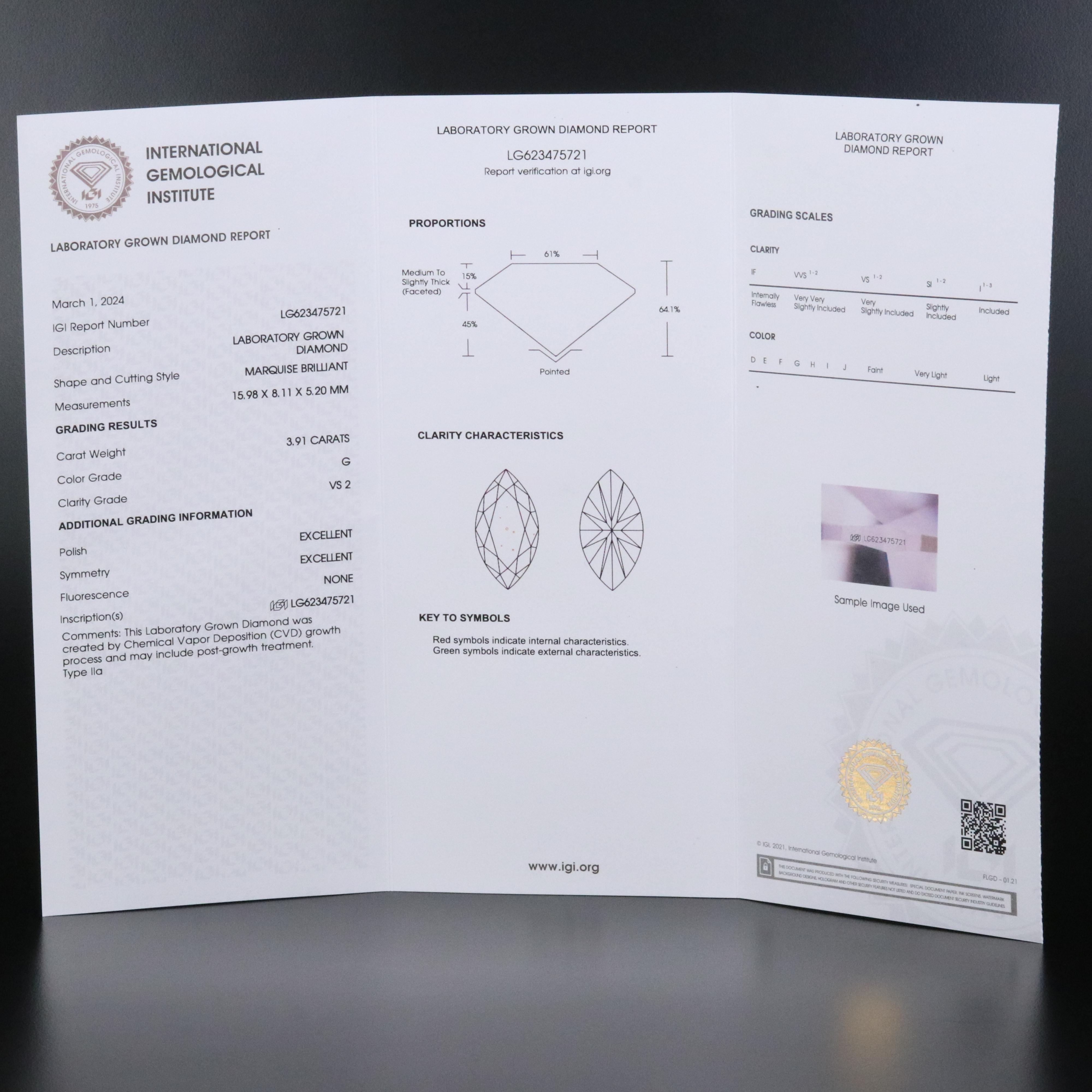 Loose 3.91 CT Lab Grown Diamond with IGI Report