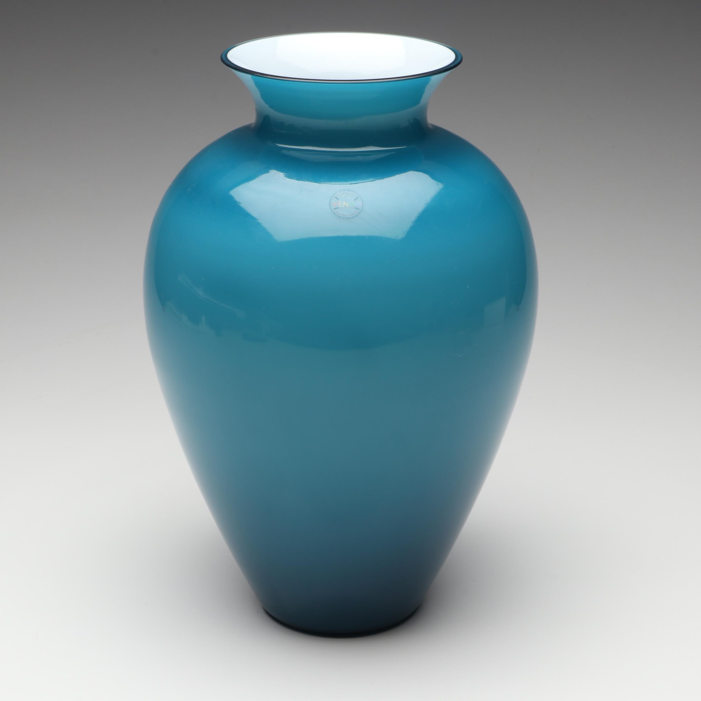 Venini "Labuan" Aquamarine Opalino Cased Vase, 2014