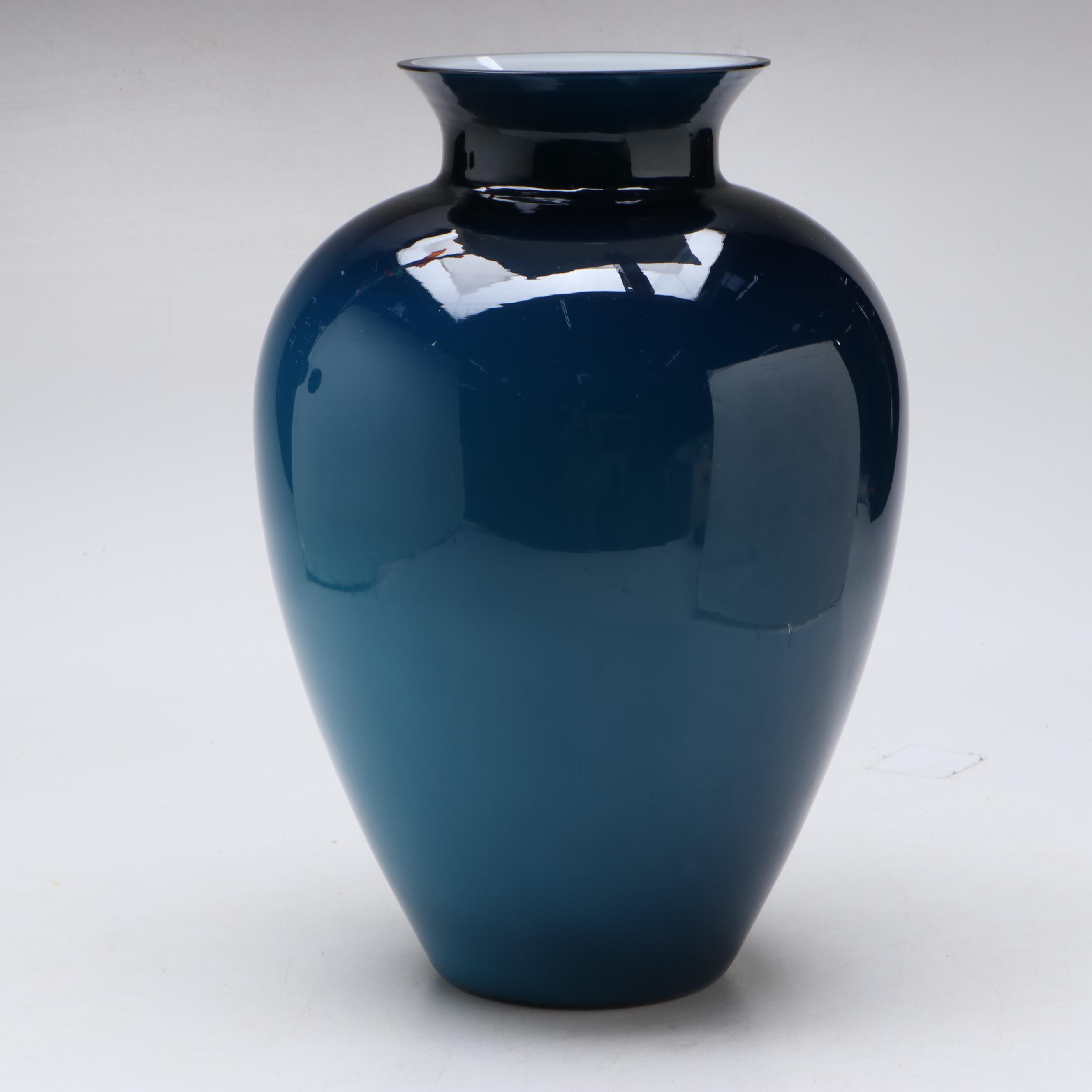 Venini Murano "Labuan" Handblown Dark Blue Art Glass Vase