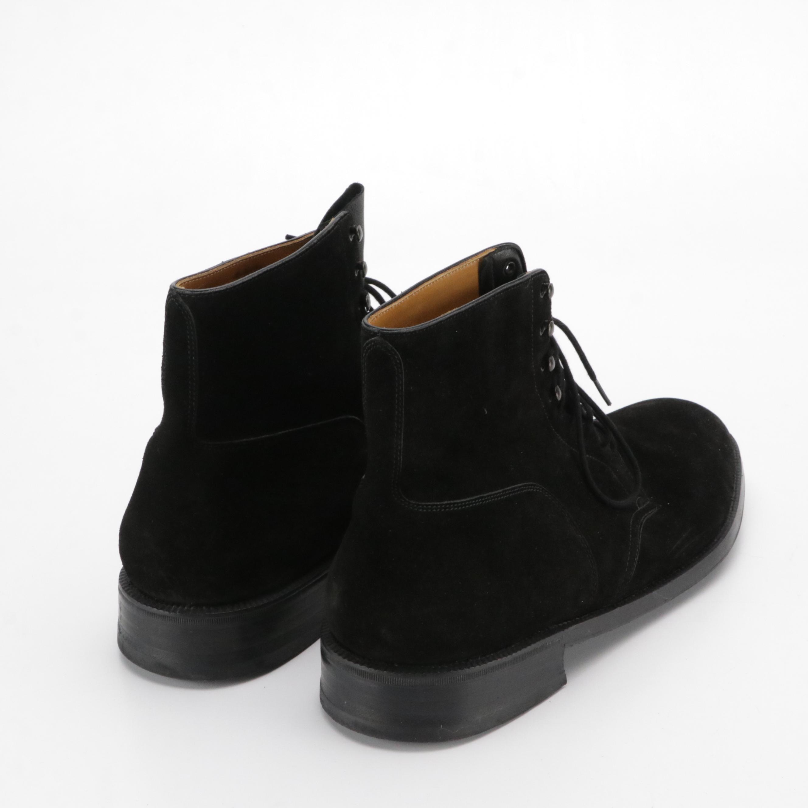 Men's John Lobb Black Suede and Lambskin Leather Lace-Up Boots