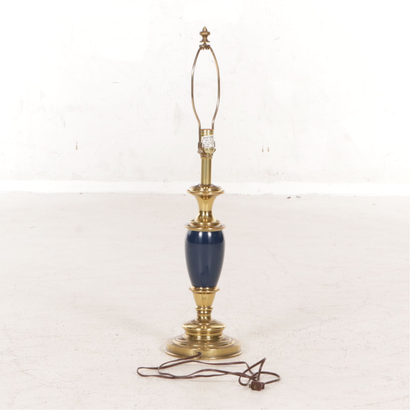Stiffel Teal Enamel and Brass Urn Table Lamp with Silk Shade