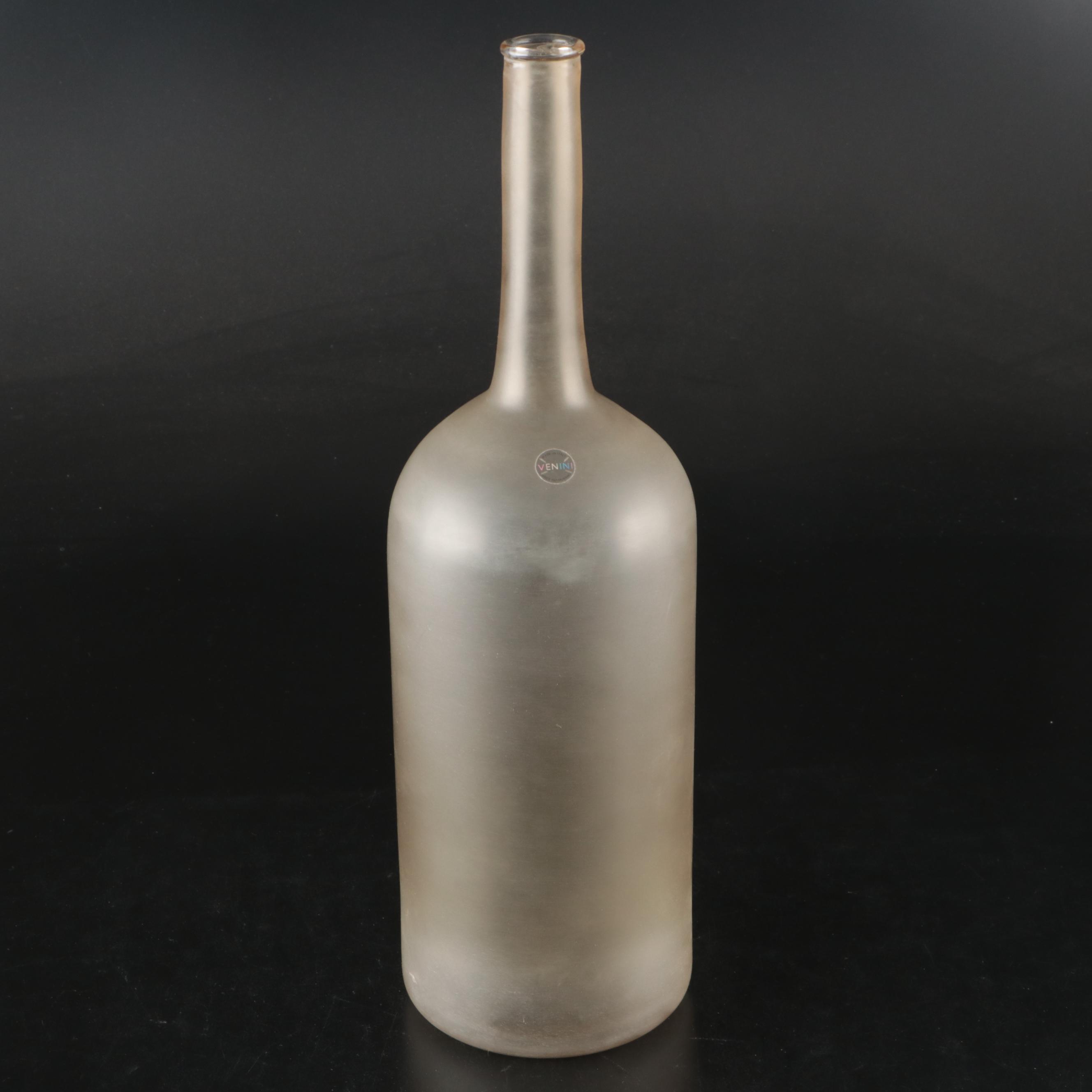 Venini for Matteo Thun Handblown Murano Frosted Art Glass Bottle