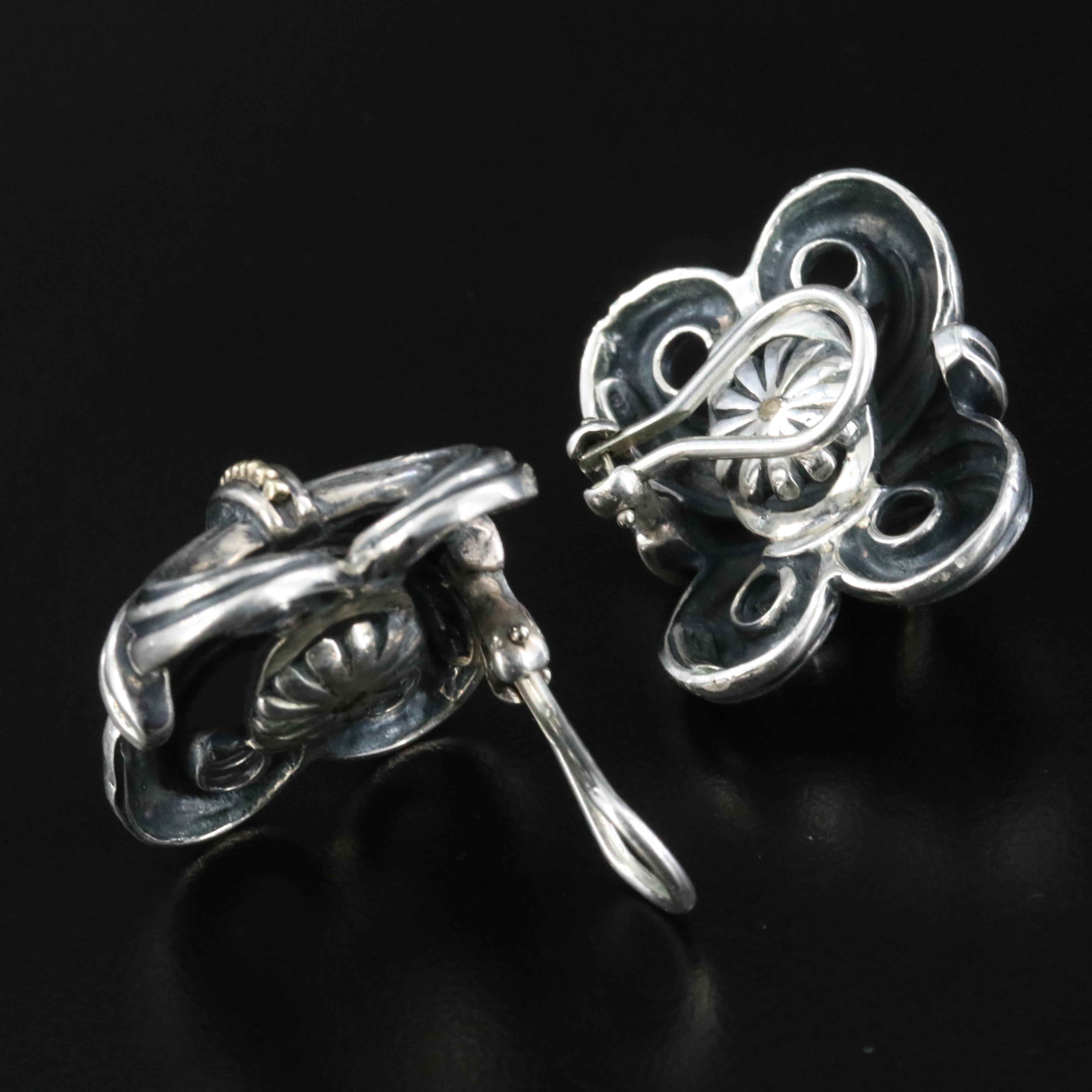 Lagos Caviar Fleur-de-Lis Sterling Clip Earrings and Necklace with 18K Accents