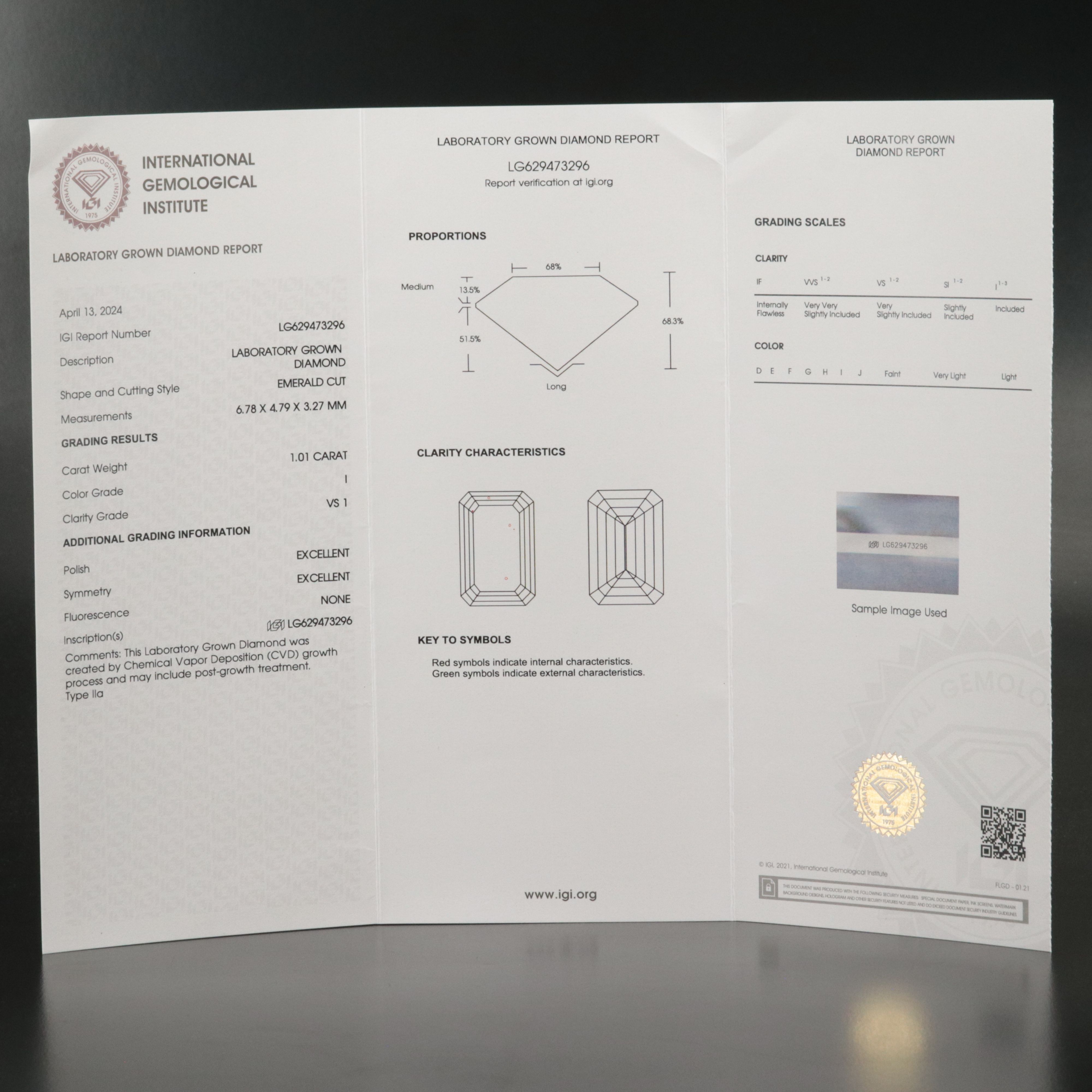 Loose 1.01 CT Lab Grown Diamond with IGI Report0