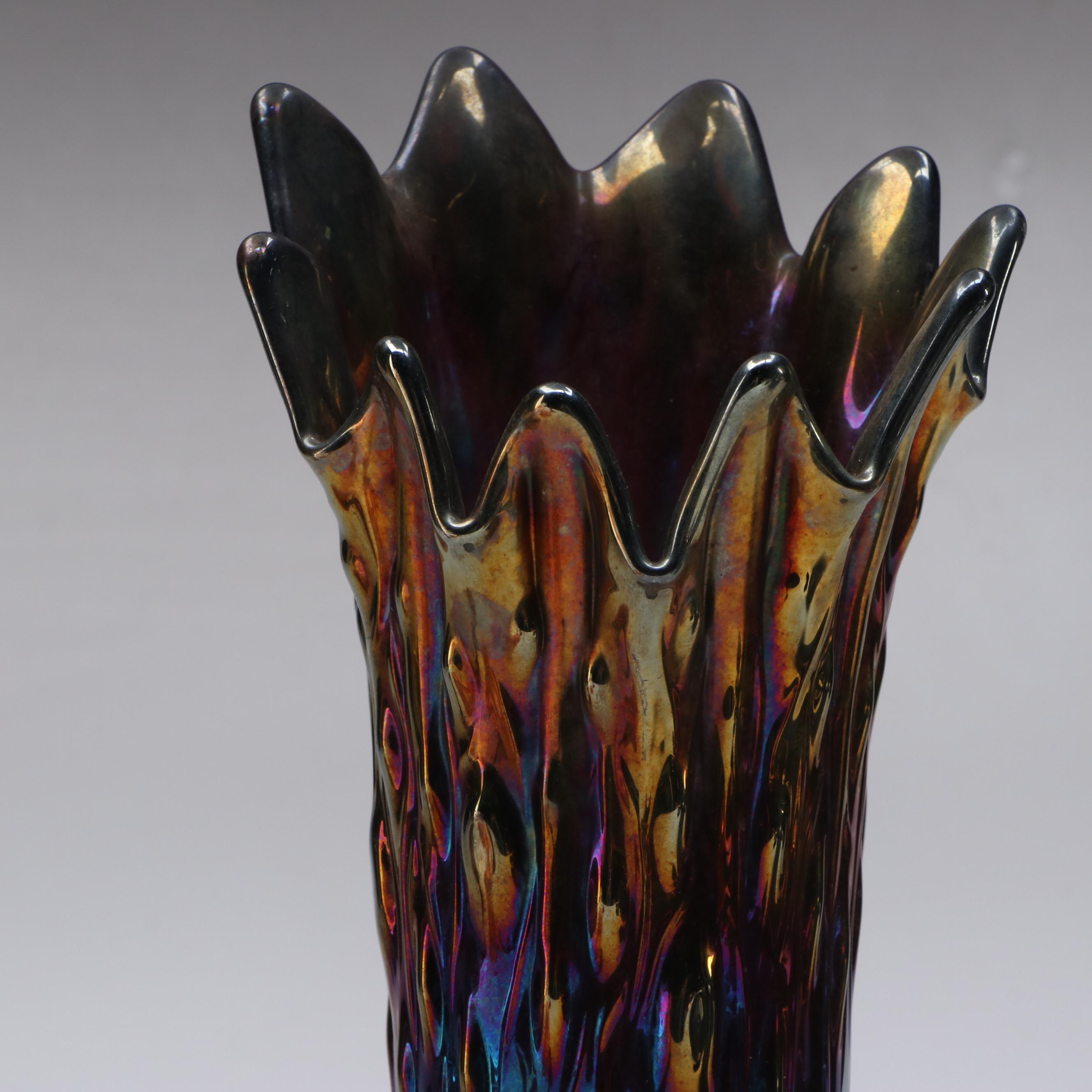 Imperial Glass "Lustre Rose Marigold" Footed Fruit Bowl and Other Carnival Glass