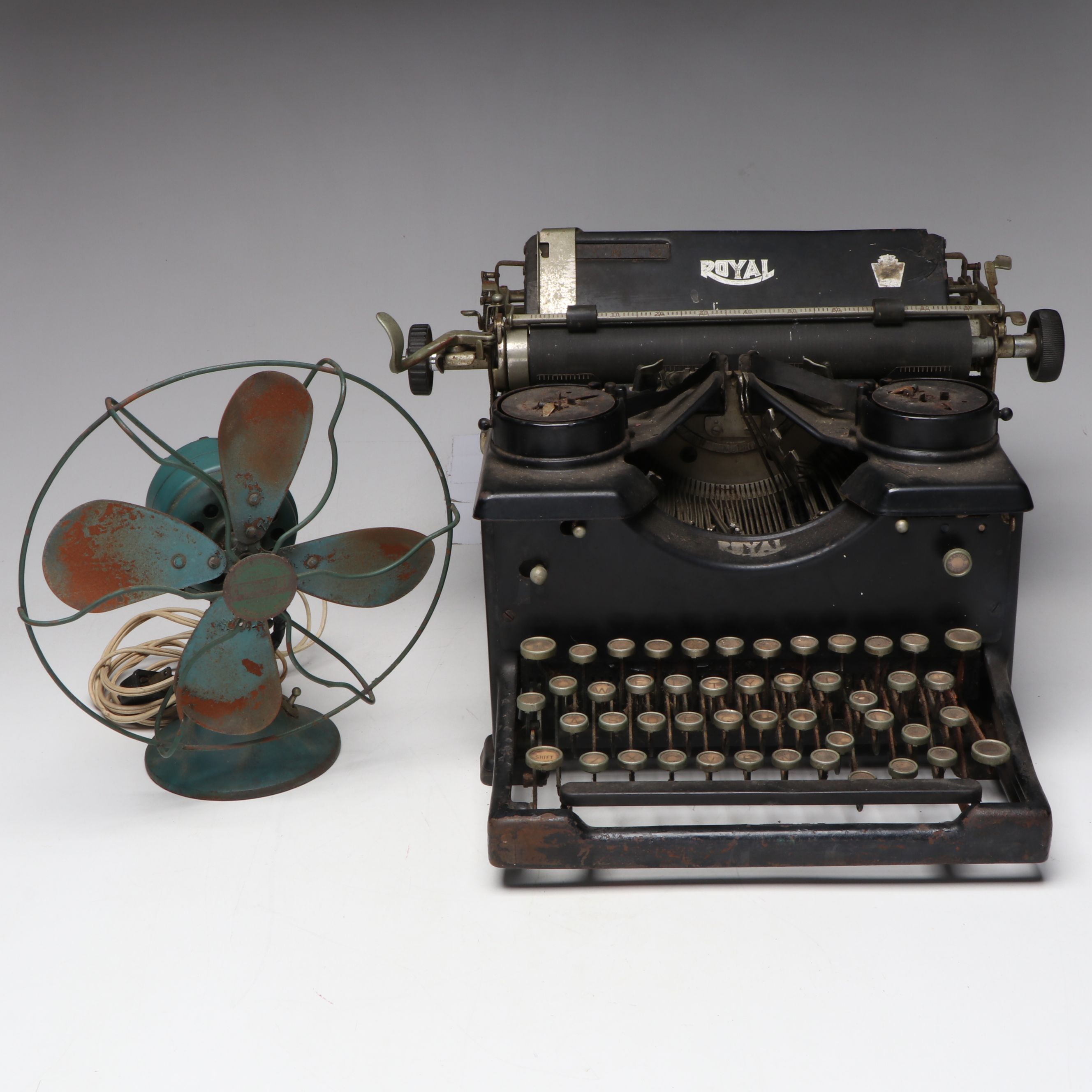 Royal Model 10 Typewriter and Electric Fan, Early to Mid-20th Century
