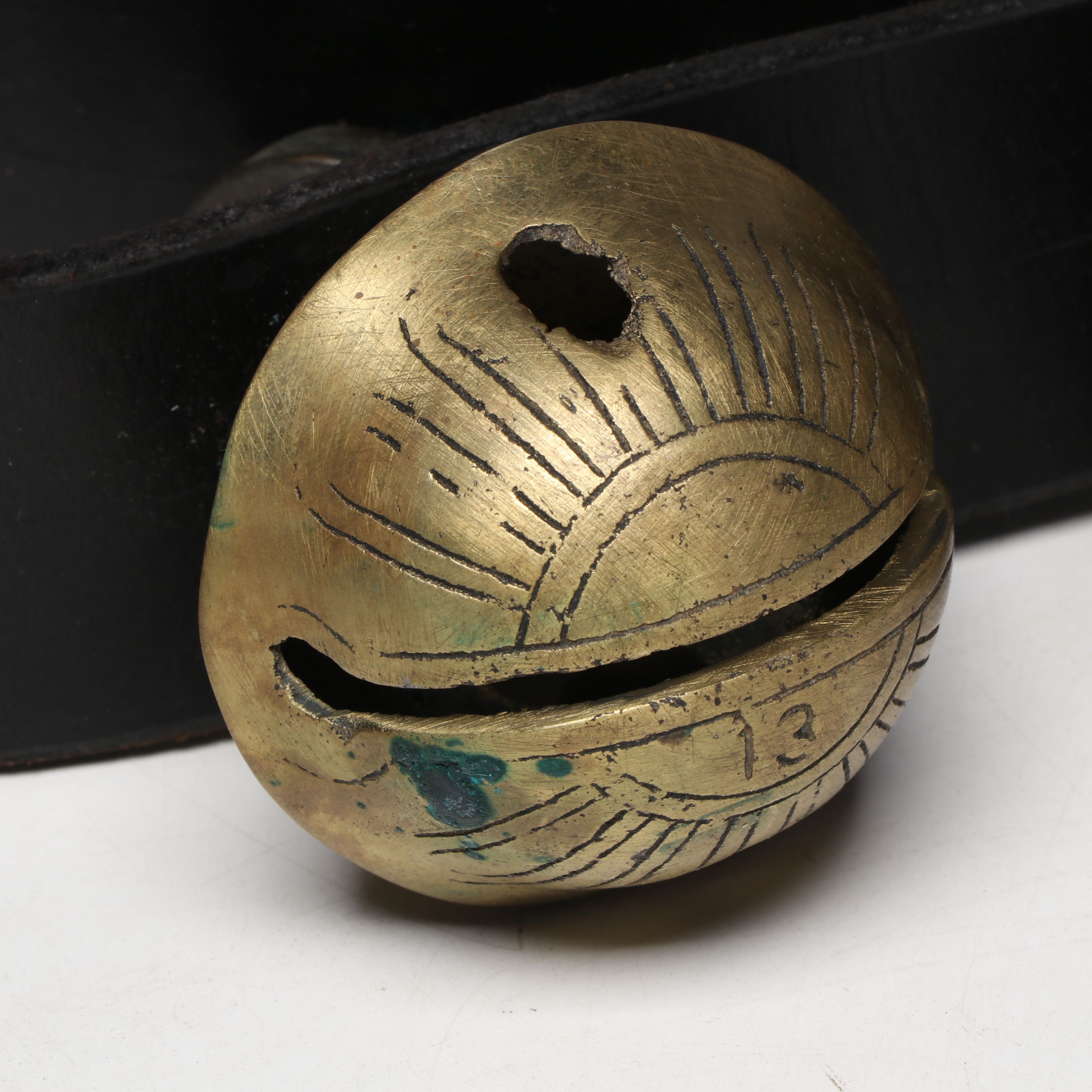 Victorian Brass Sleigh Bells Mounted on Leather Strap