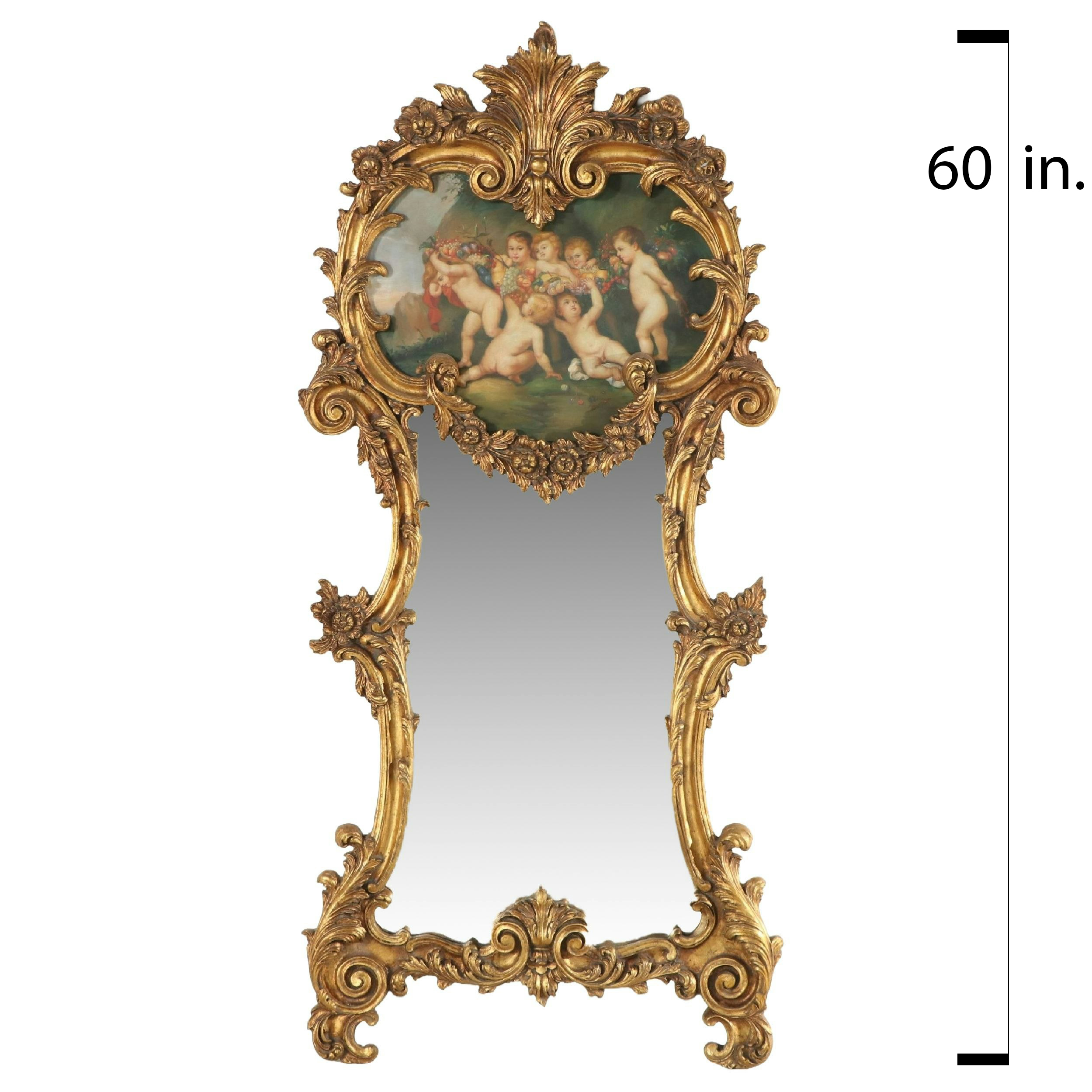 French Baroque Trumeau Mirror with Scene of Putti