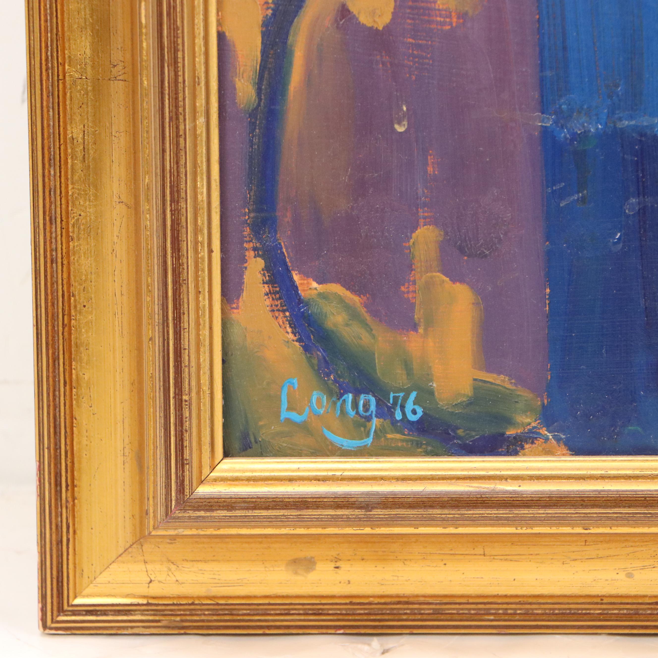 Susan Long Figural Oil Painting of Woman in Orange Dress, 1976