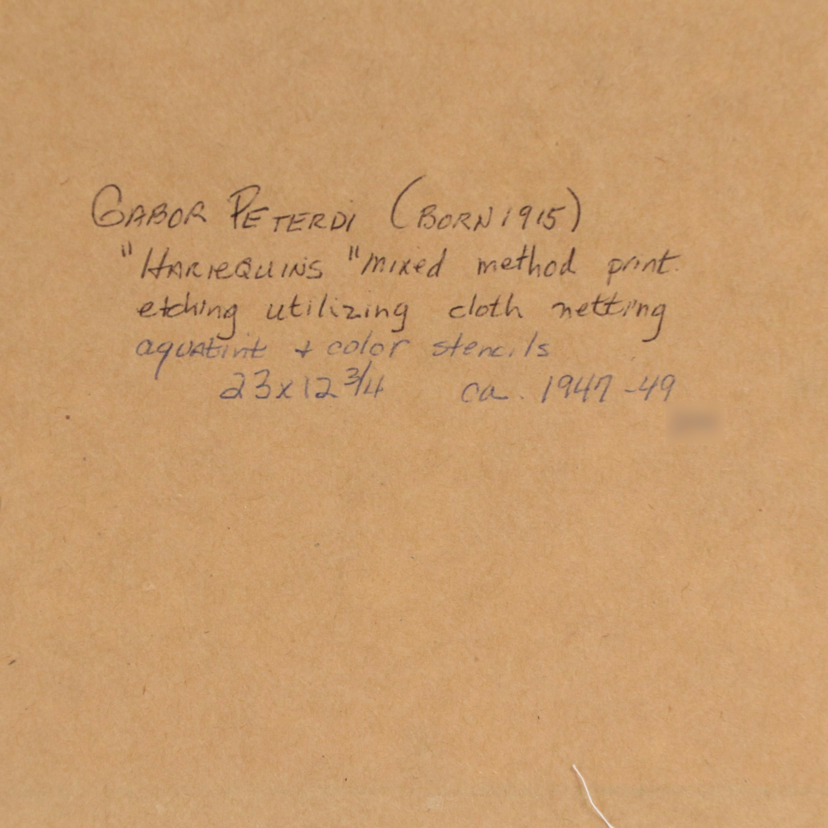 Gabor Peterdi Mixed Media Etching "Harlequins," Mid-20th Century